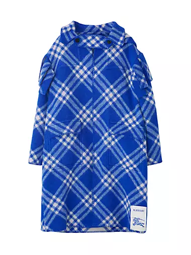 Burberry Monogram Hooded Wool Coat In Blue