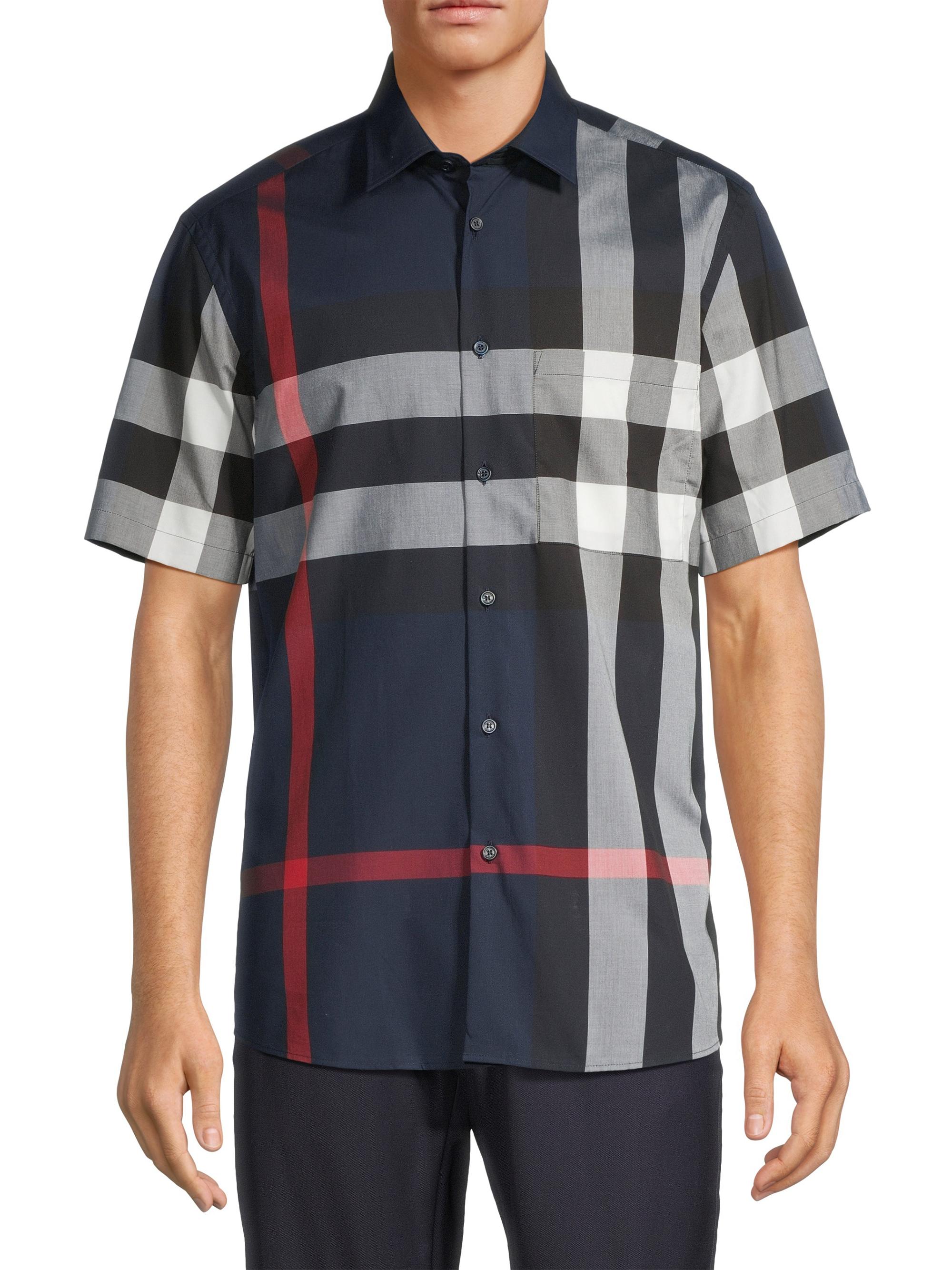 Burberry abstract-print button-down cotton shirt - Blue