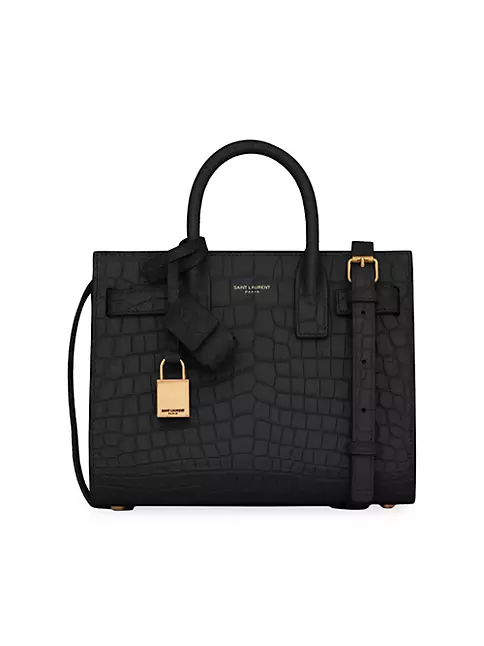 Classic Top Handle Handbag for Women Stylish Genuine Leather Crocodile  Print Flap Handbag Lady Daily Work Shoulder Bag (Black): Handbags