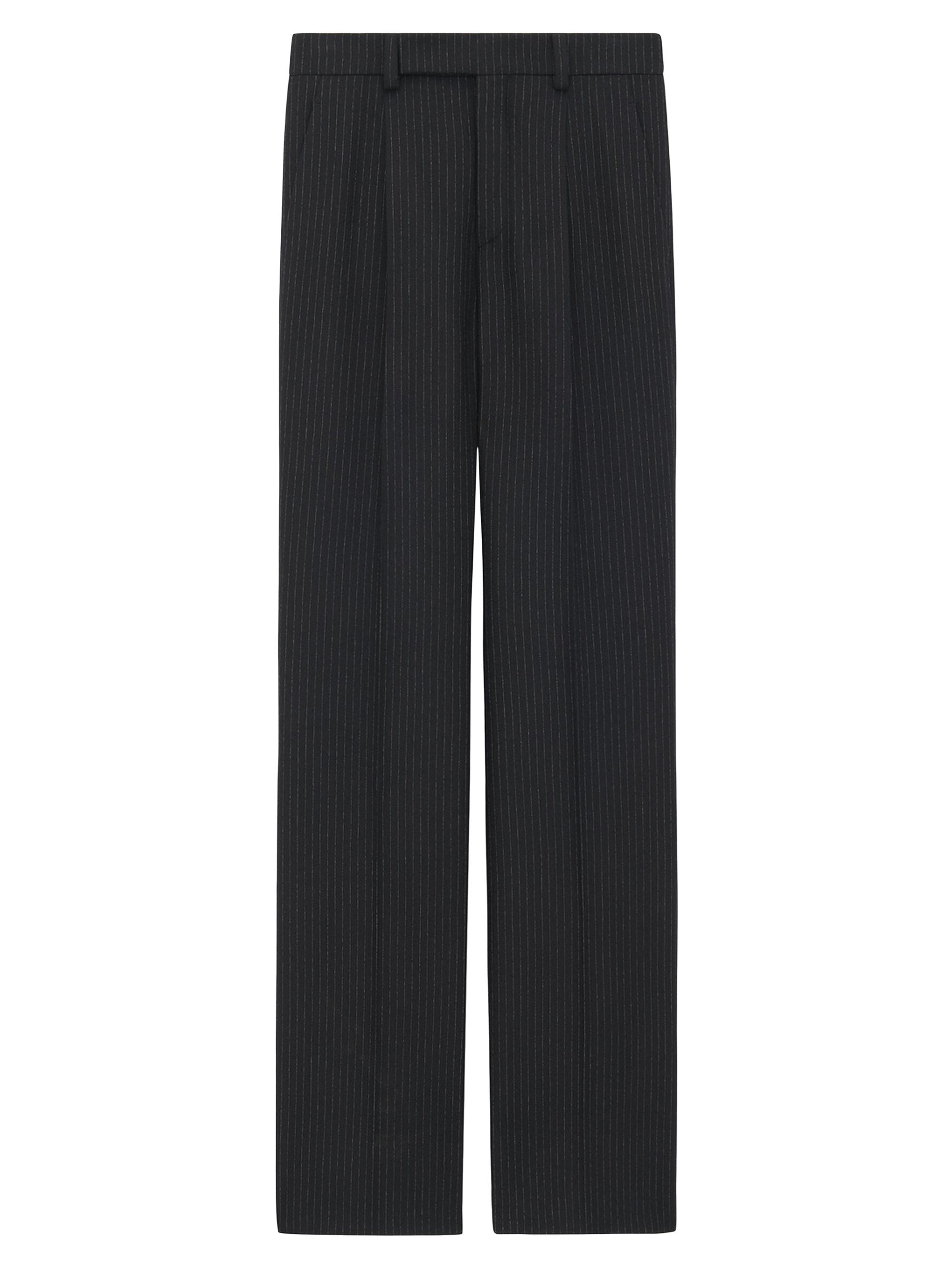 Saint Laurent Men's Flared Pants In Cotton Striped Wool Flannel - Black