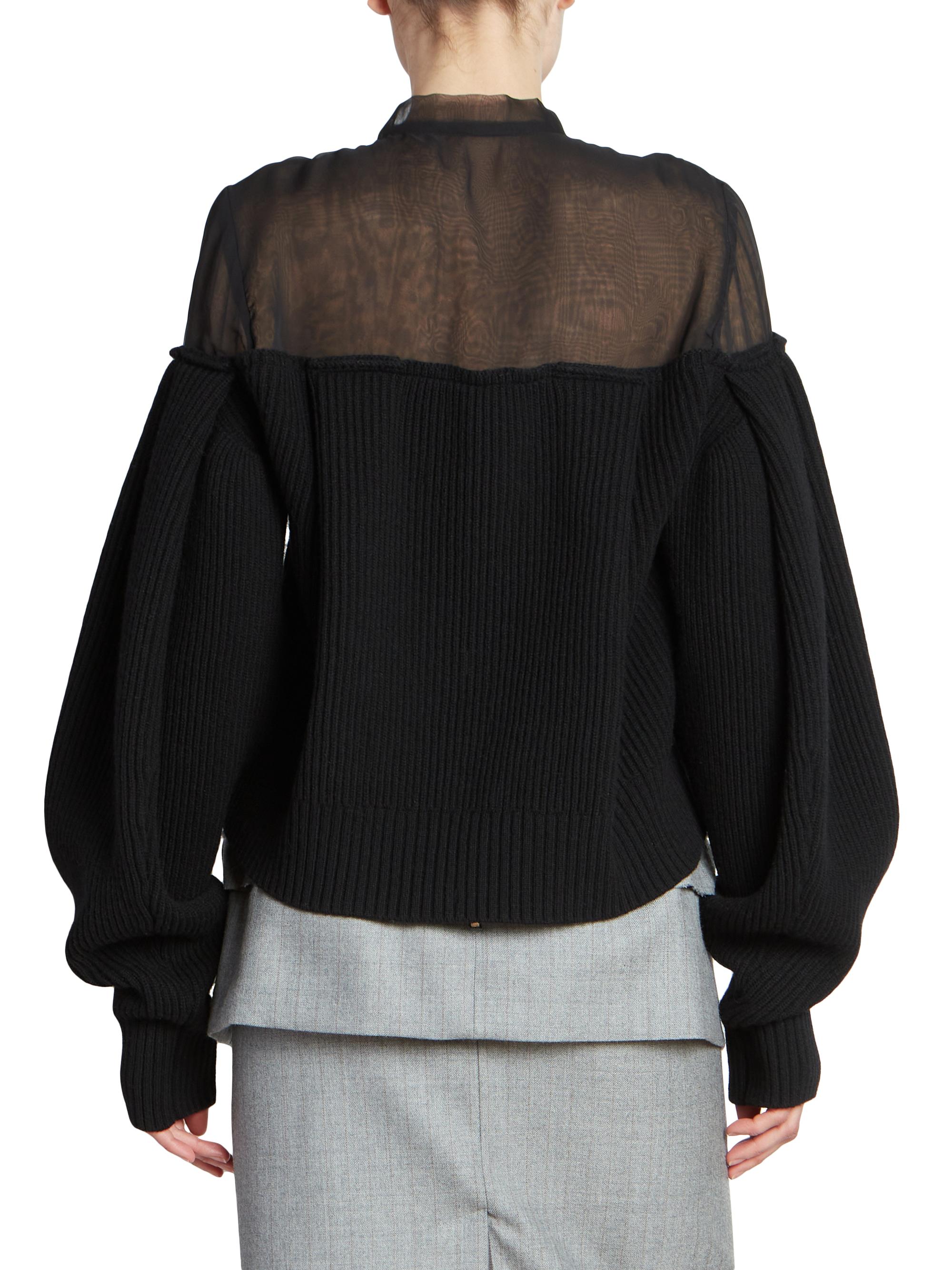 トップス sacai Chiffon Mix Wool Knit Cardigan sacai / サカイ | 2023AW | Chiffon Mix Wool Knit Cardigan ウール