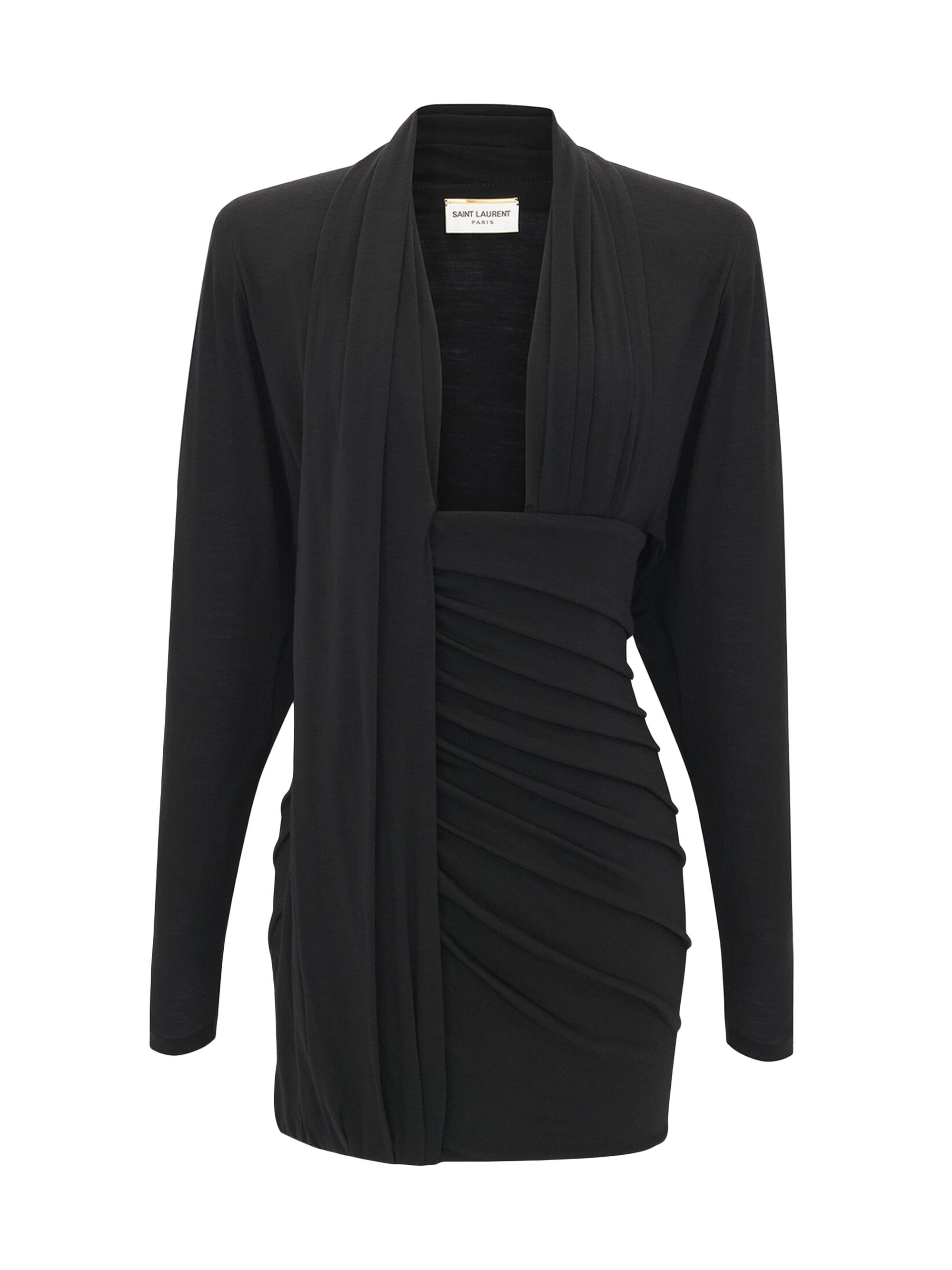 Saint Laurent Women's Draped Dress in Wool Jersey - Black