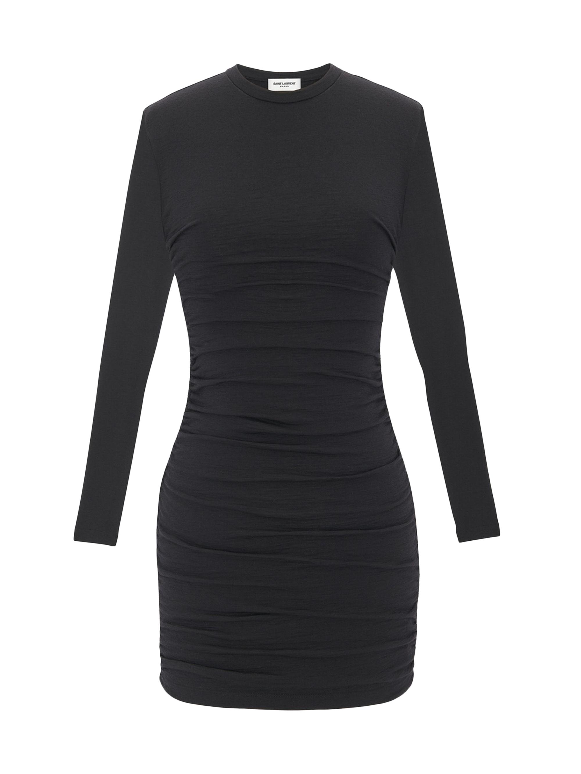 Saint Laurent Women's Ruched Dress in Wool Jersey - Black
