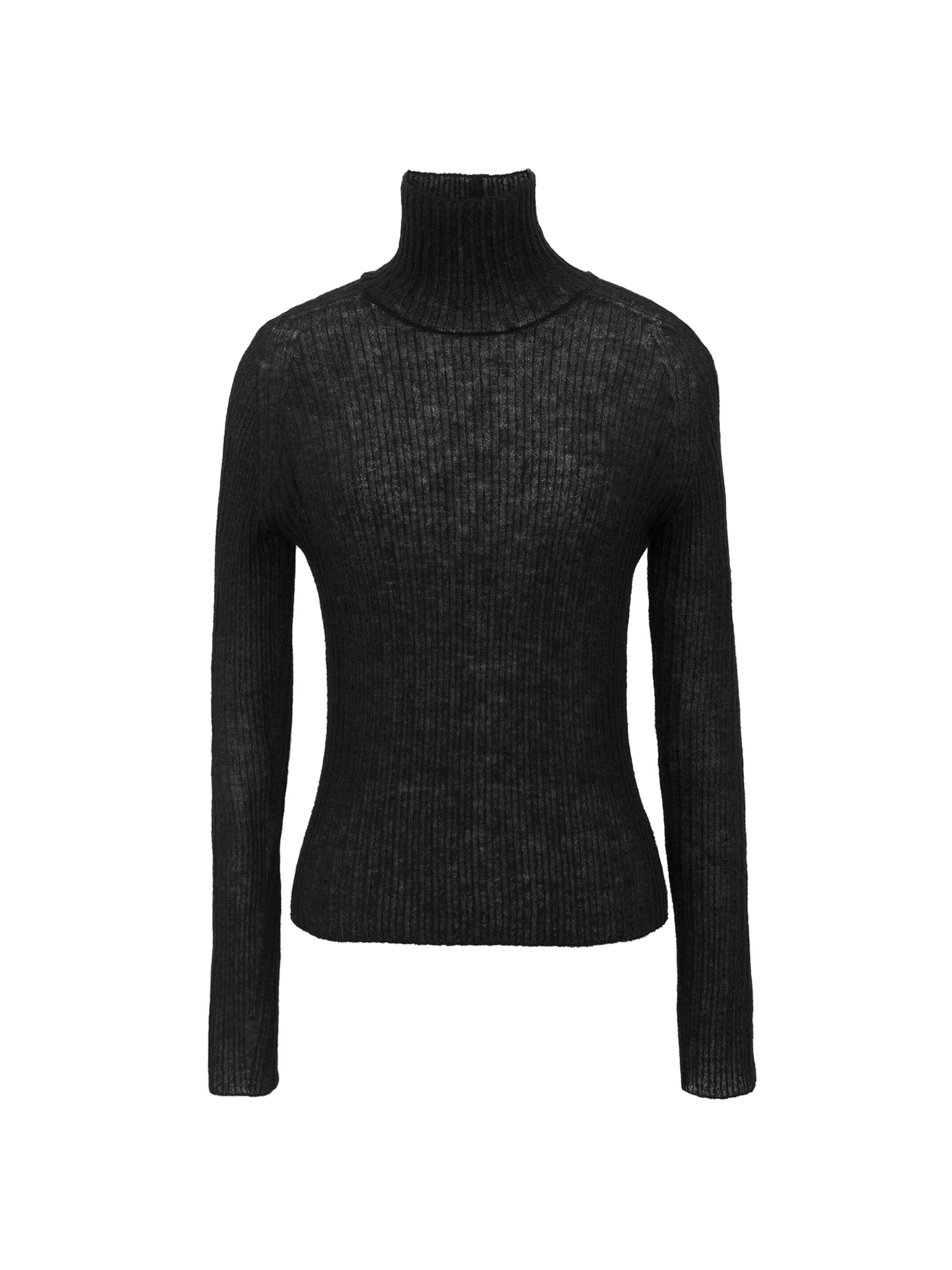 Saint Laurent Women's Turtleneck Top in Ribbed Knit - Black