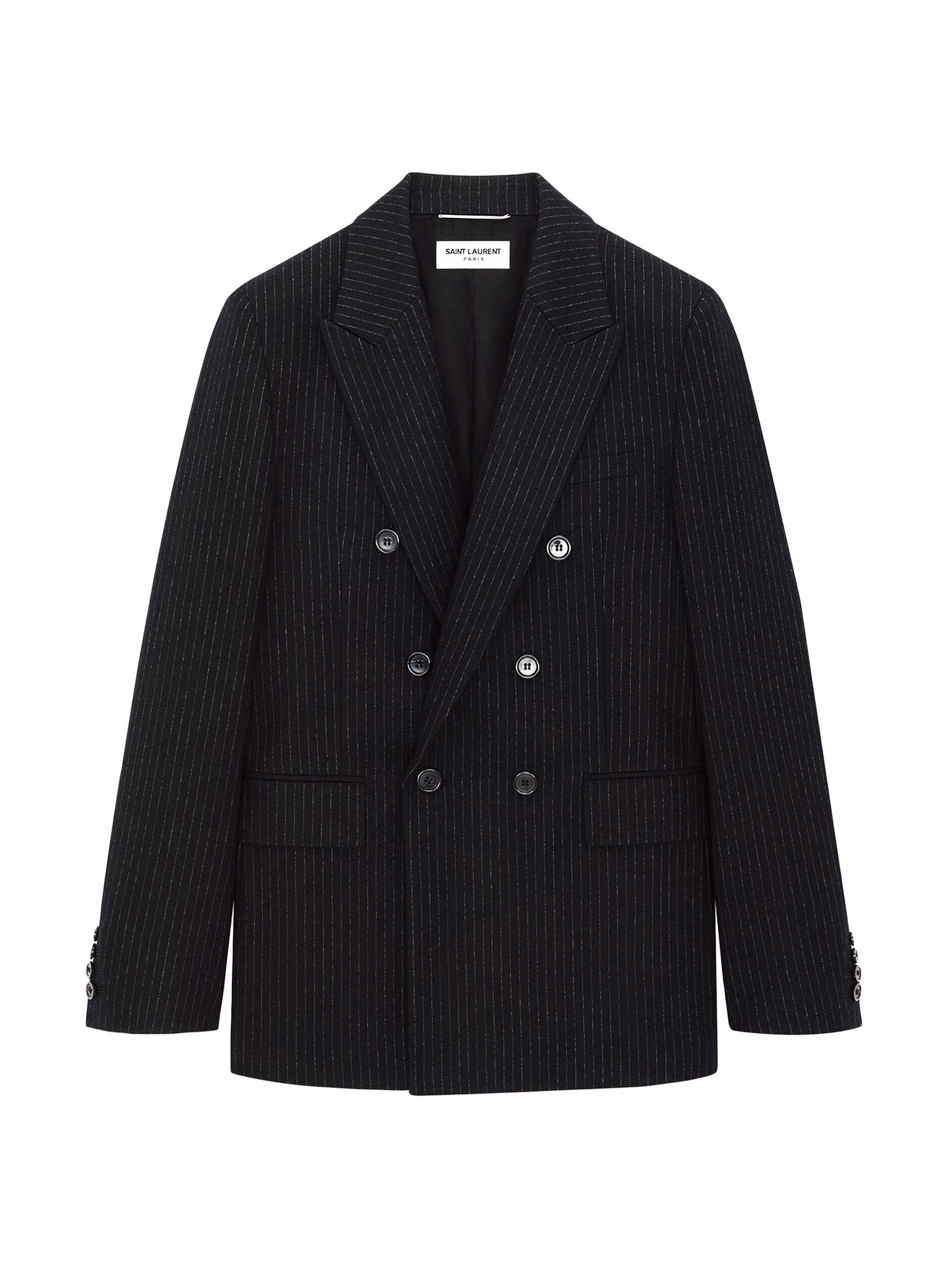 Saint Laurent Men's Jacket In Striped Wool Flannel - Black