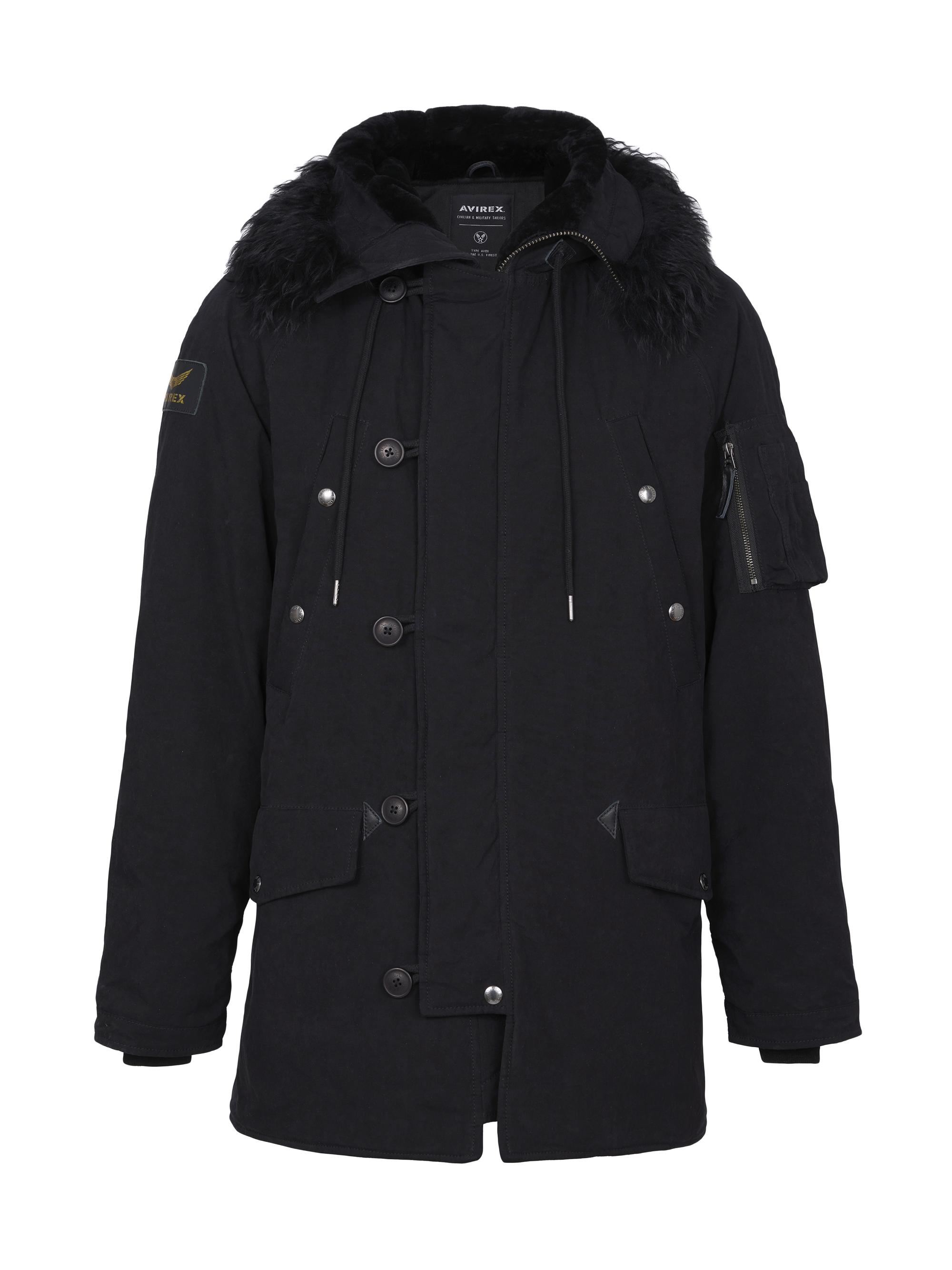 Avirex Men's Snorkel Shearling-Trimmed Flight Coat - Black