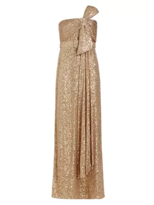 Shop Badgley Mischka Strapless Sequin Bow Gown | Saks Fifth Avenue