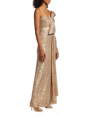 Shop Badgley Mischka Strapless Sequin Bow Gown | Saks Fifth Avenue