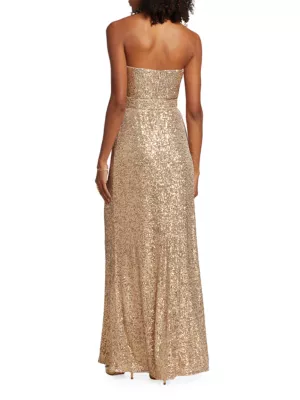Badgley Mischka Women's Strapless Sequin Bow Gown - Gold - Size 8