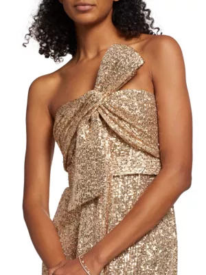 Shop Badgley Mischka Strapless Sequin Bow Gown | Saks Fifth Avenue