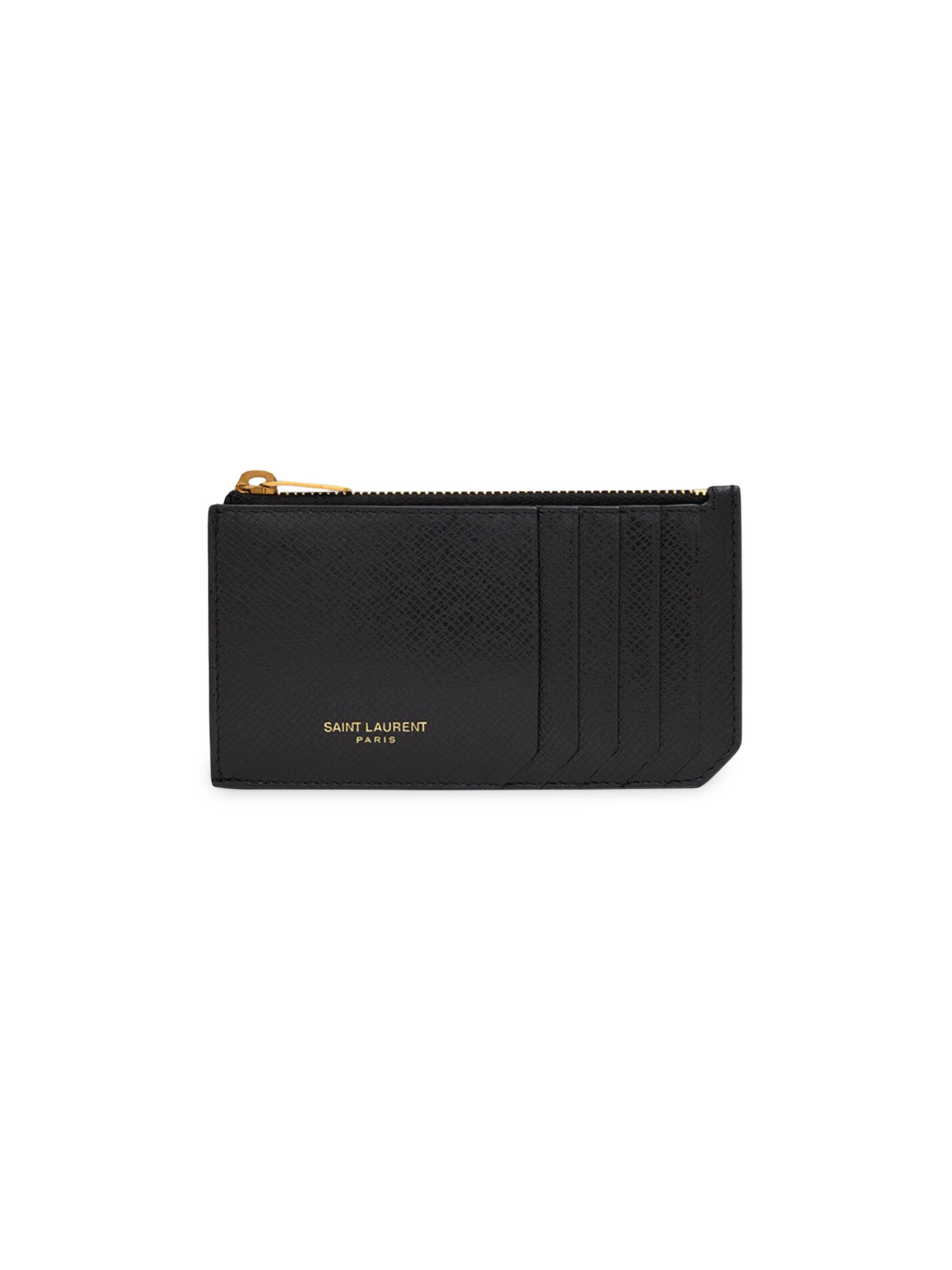Saint Laurent Men's Fragments Zip Card Case In Coated Bark Leather - Black