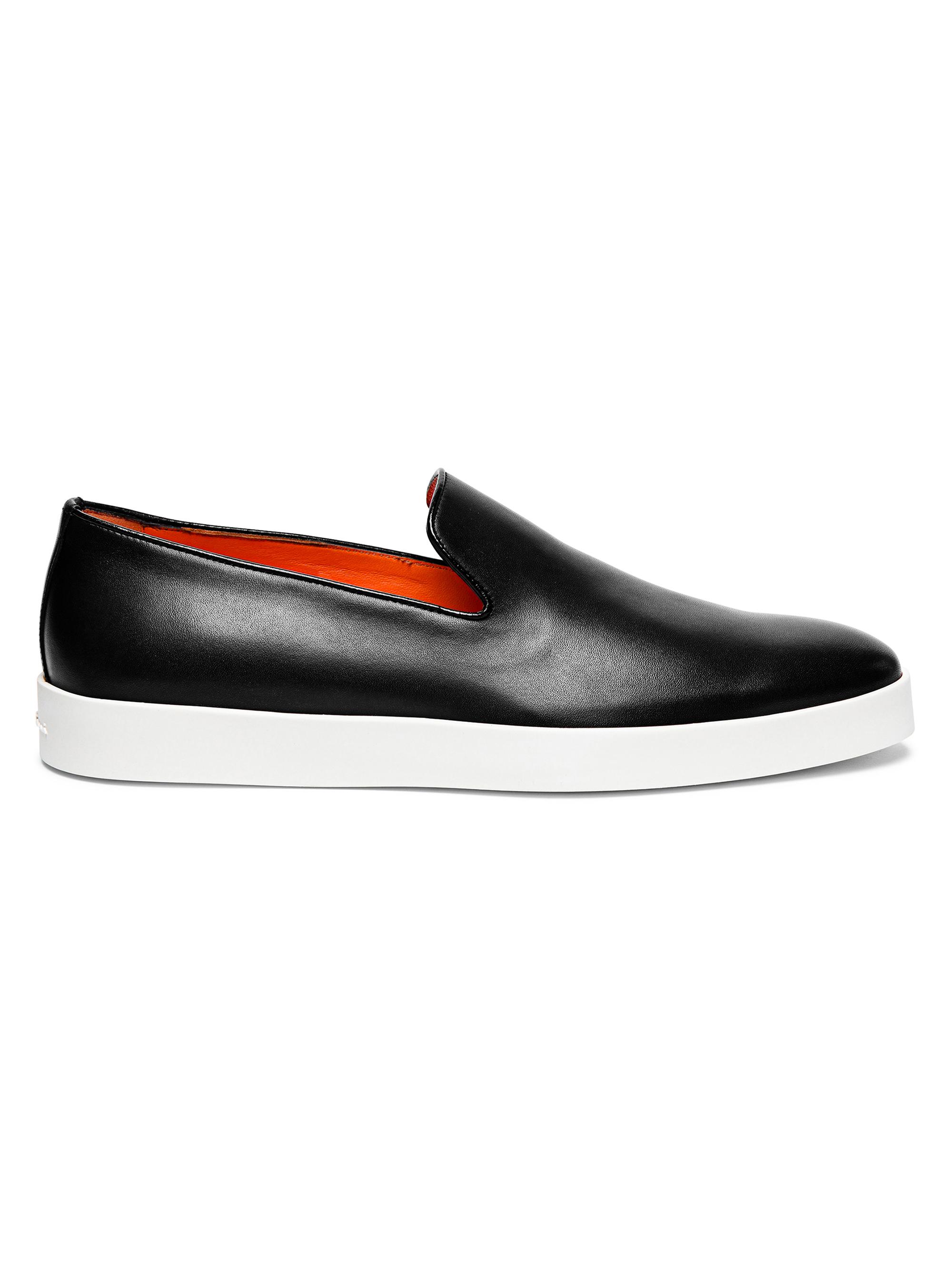 Santoni Men's Leather Slip-On Loafers - Black