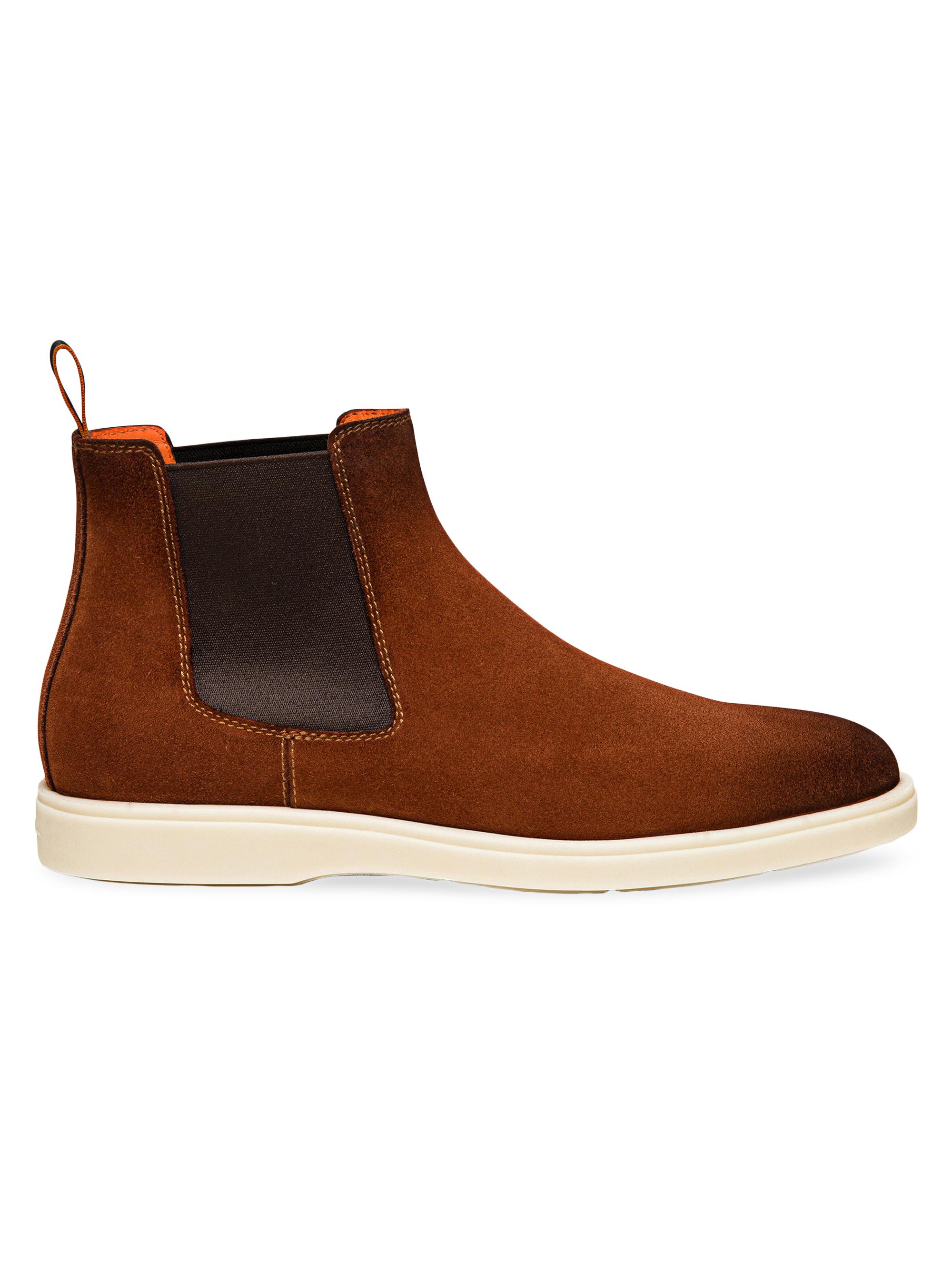 Santoni Men's Suede Burnished Sport Chelsea Boots - Brown