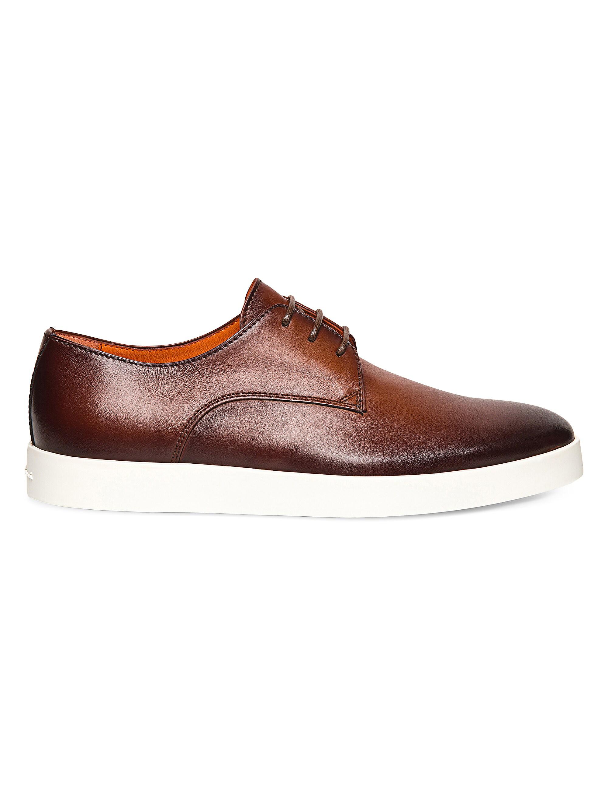 Santoni Leather Lace-Up Oxfords | Saks Fifth Avenue