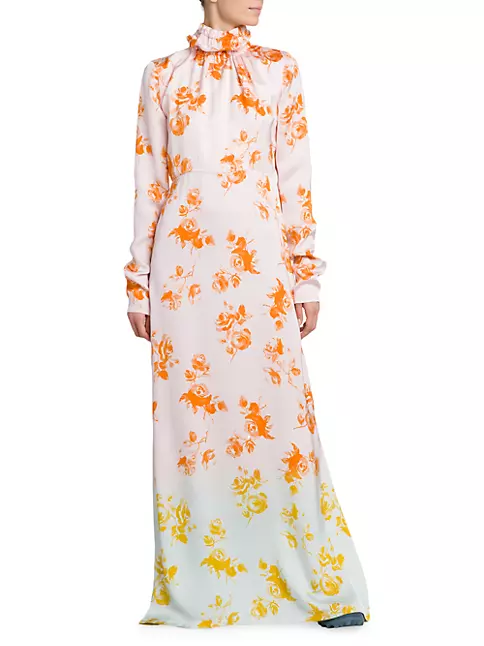 Shop Jil Sander Ombré Floral Ruffle High Neck Maxi Dress | Saks Fifth ...
