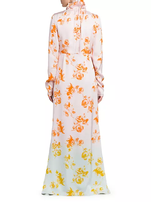 Shop Jil Sander Ombré Floral Ruffle High Neck Maxi Dress | Saks Fifth ...