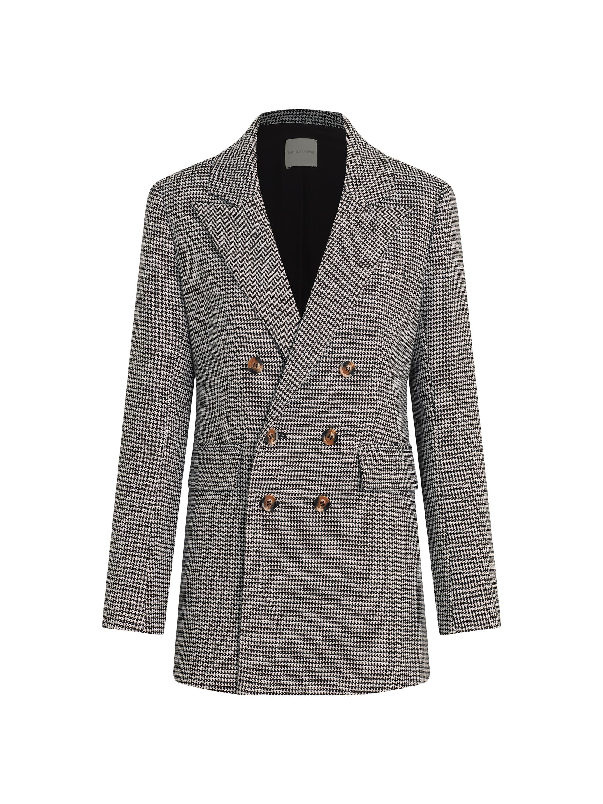 Favorite Daughter Women's Phoebe Houndstooth Double-Breasted Blazer - Black White Houndstooth