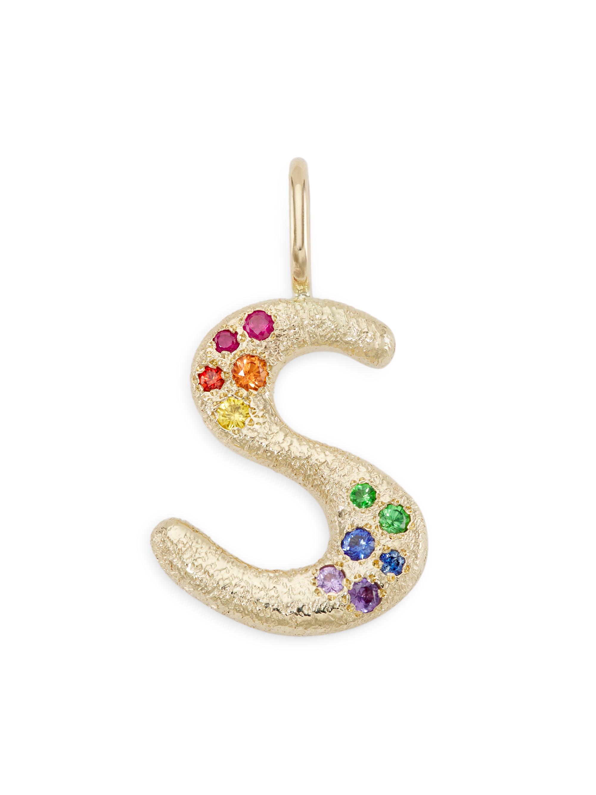Imperfect Grace Women's Muse Collection Puffy Letter 14K Yellow Gold & Rainbow apphire Pendant - Initial