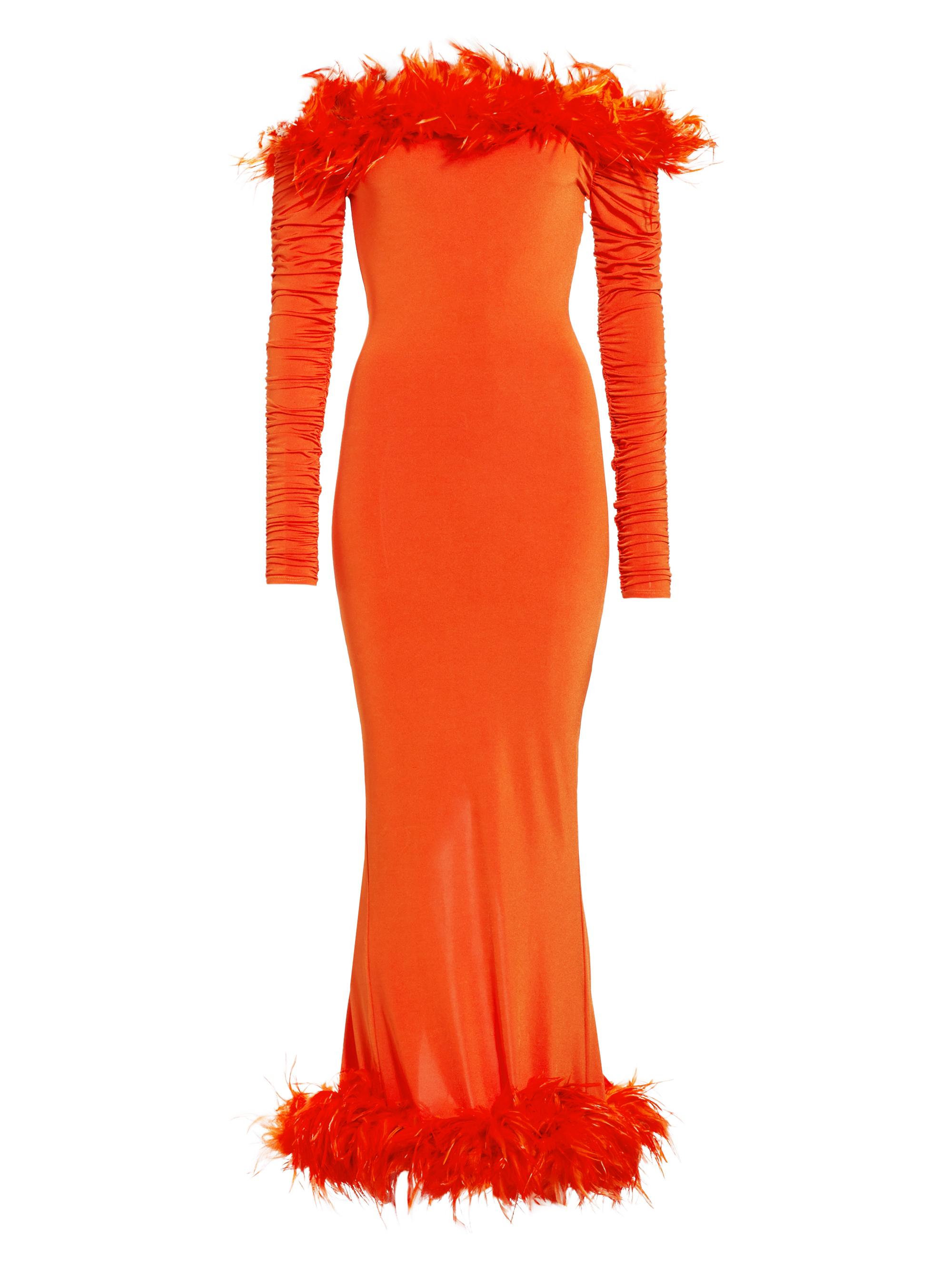 Claude Kameni Women's Ari Luxed Faux Feathered Gown - Orange