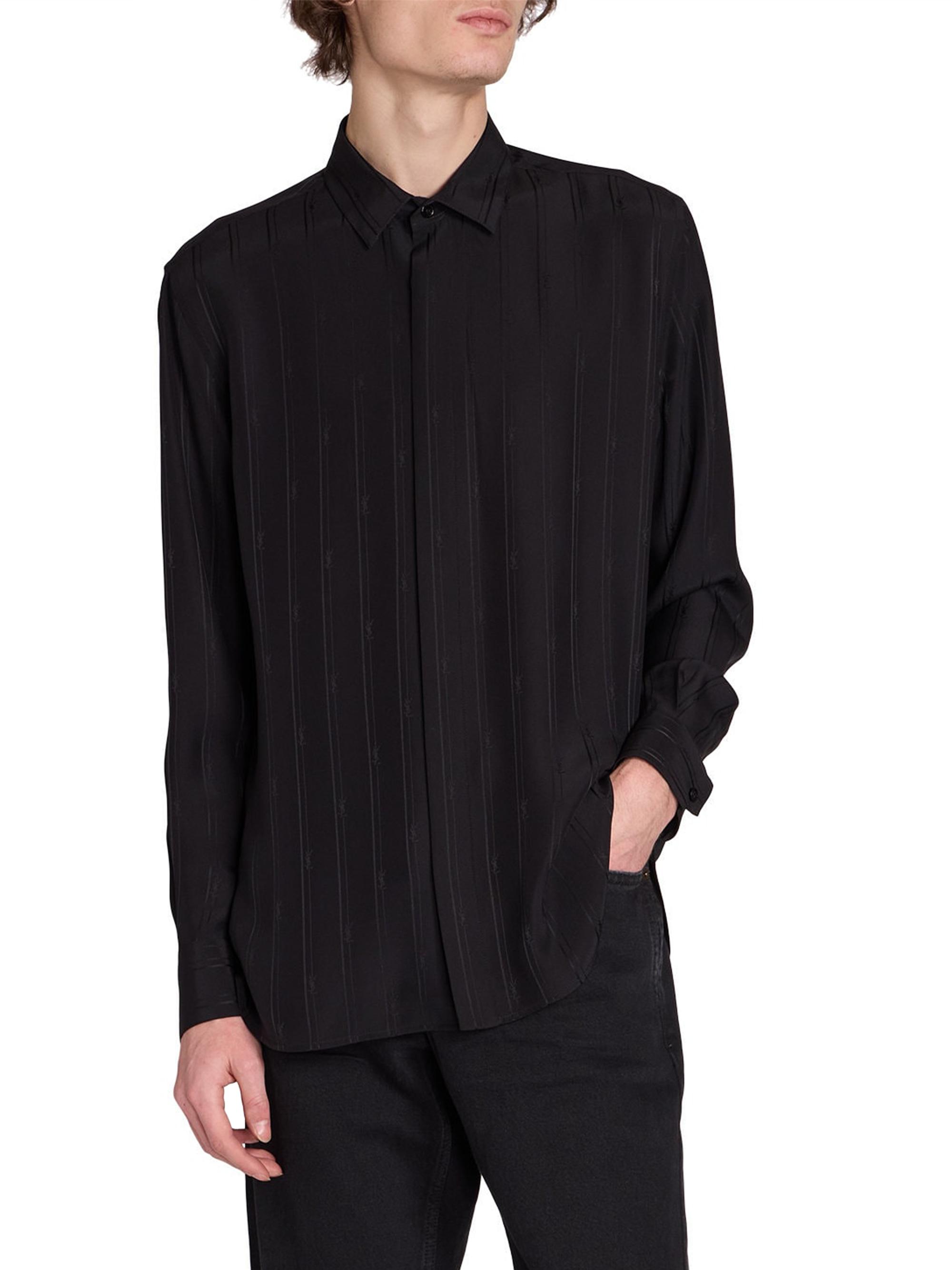 Saint Laurent Yves Collar Shirt In Matte And Shiny Cassandre