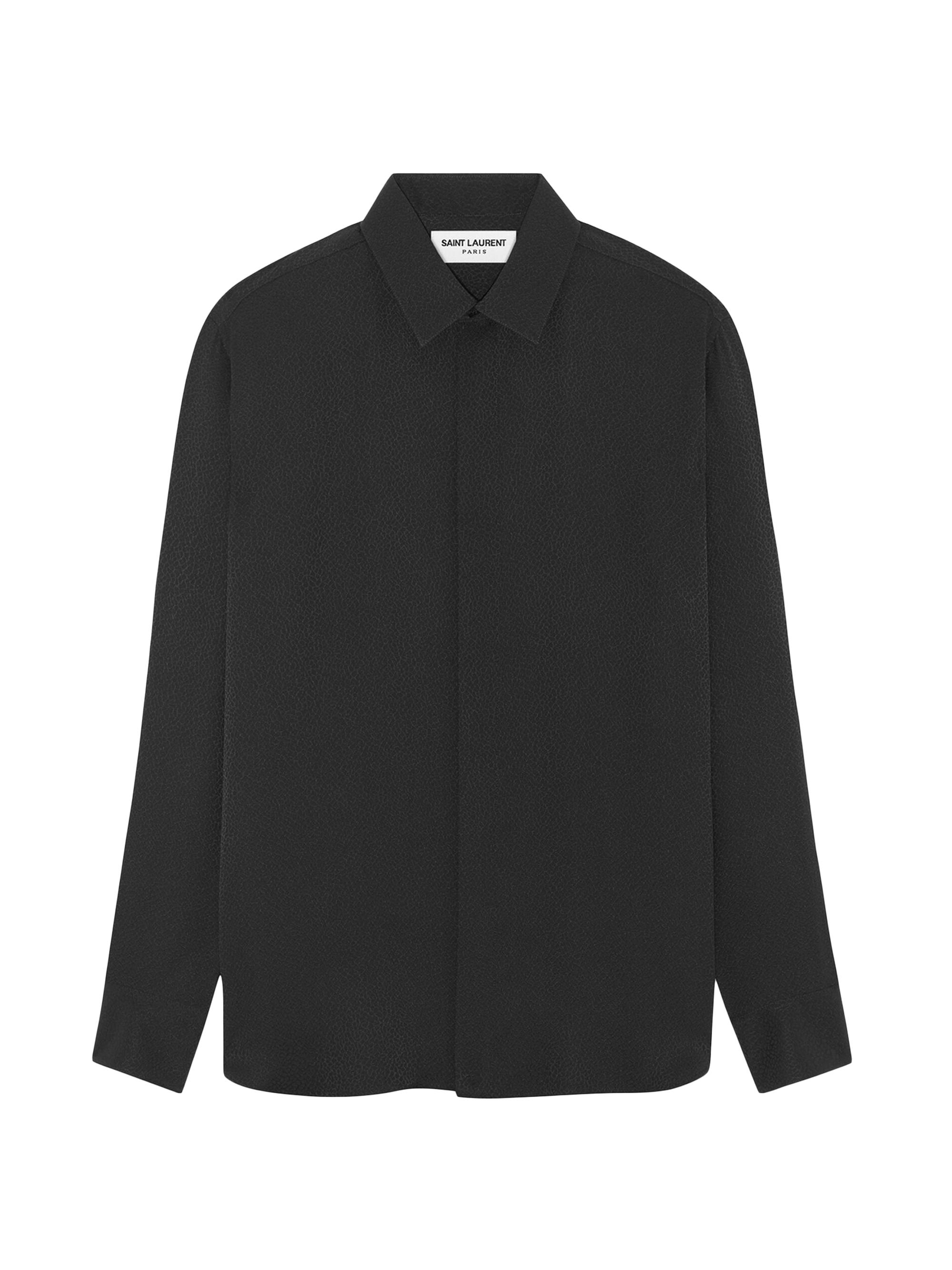 Saint Laurent Men's Yves Collar Shirt In Matte And Shiny Shagreen Silk - Black