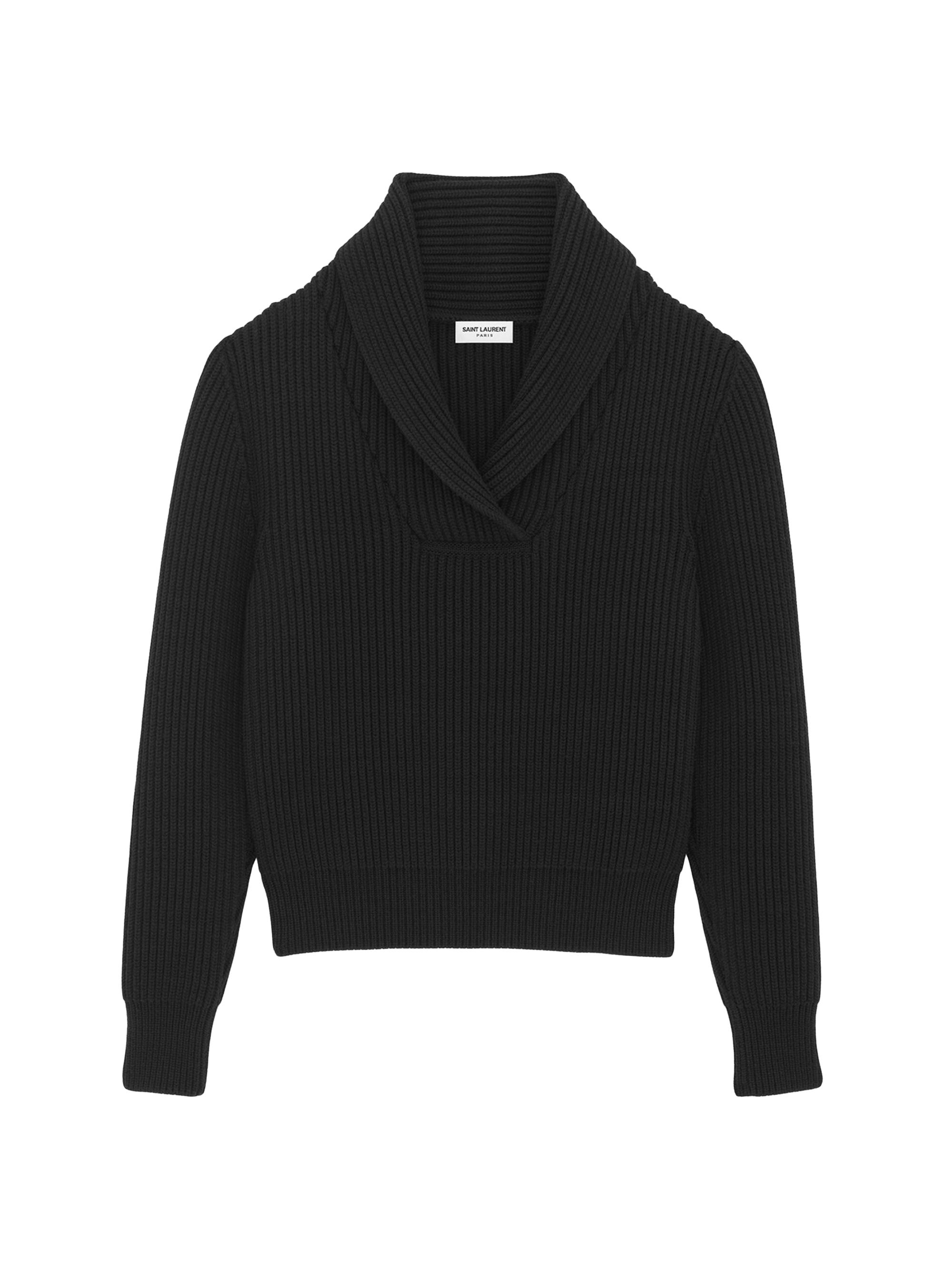 Saint Laurent Men's Shawlneck Sweater In Ribbed Wool - Black