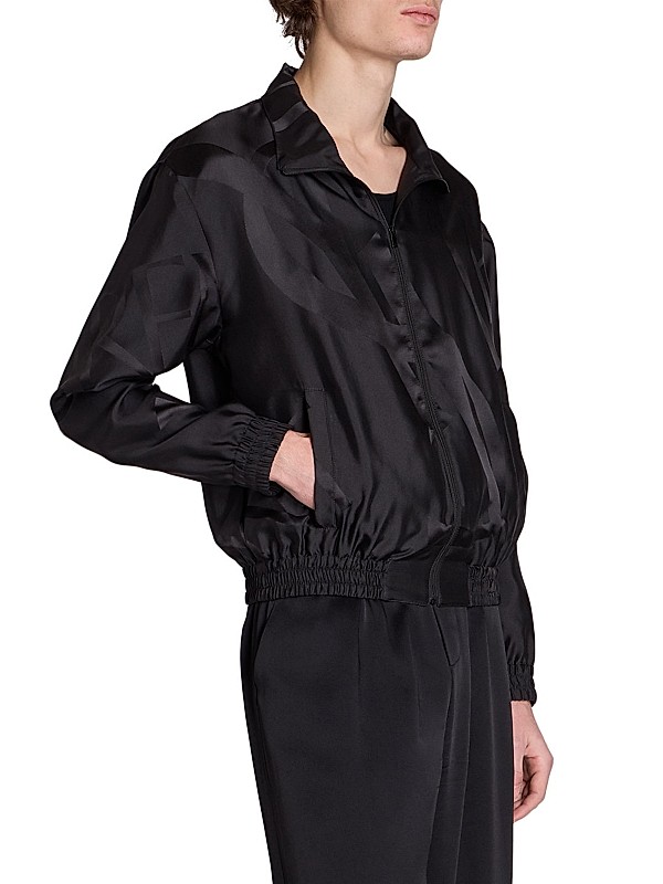 Shop Saint Laurent Teddy Jacket In Oversized Cassandre Silk Shop Saint Laurent Teddy Jacket In Oversized Cassandre Silk
