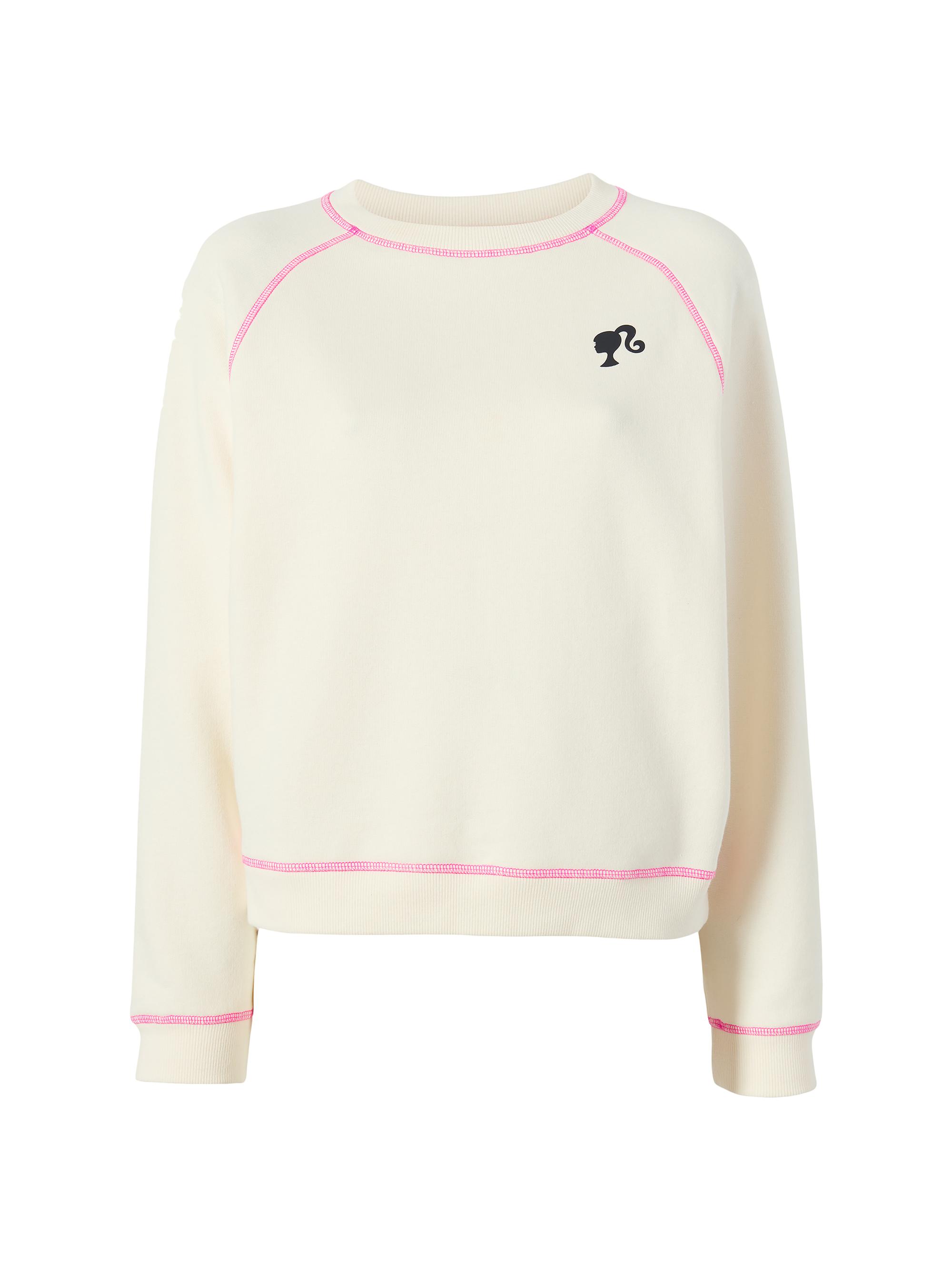 Bandier Women's  x Barbie Fleece Crewneck Sweater - Light Stone