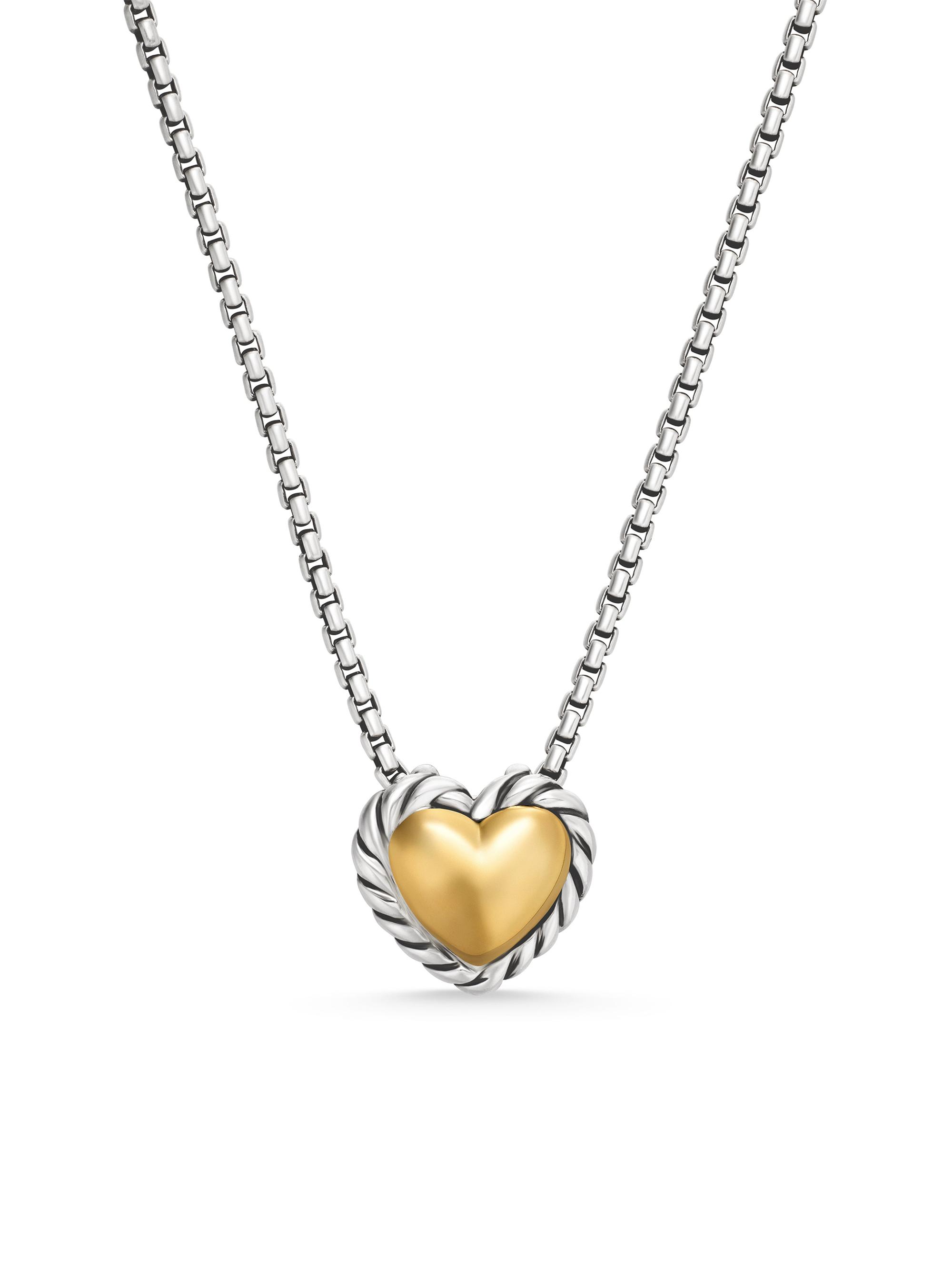 David Yurman Women's Cable Collectibles Cookie Classic Heart Necklace in Sterling Silver with K Yellow Gold, 8.5mm - Silver