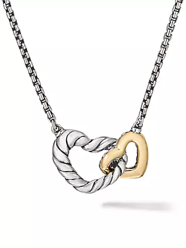 Cable Collectibles Interlocking Heart Necklace in Sterling Silver with 18K Yellow Gold