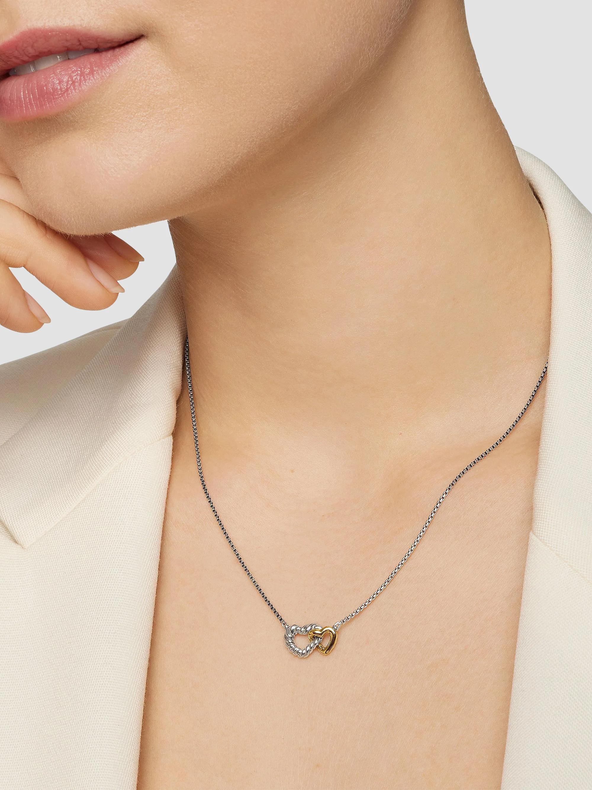 Cable Collectibles Interlocking Heart Necklace in Sterling Silver with 18K Yellow Gold