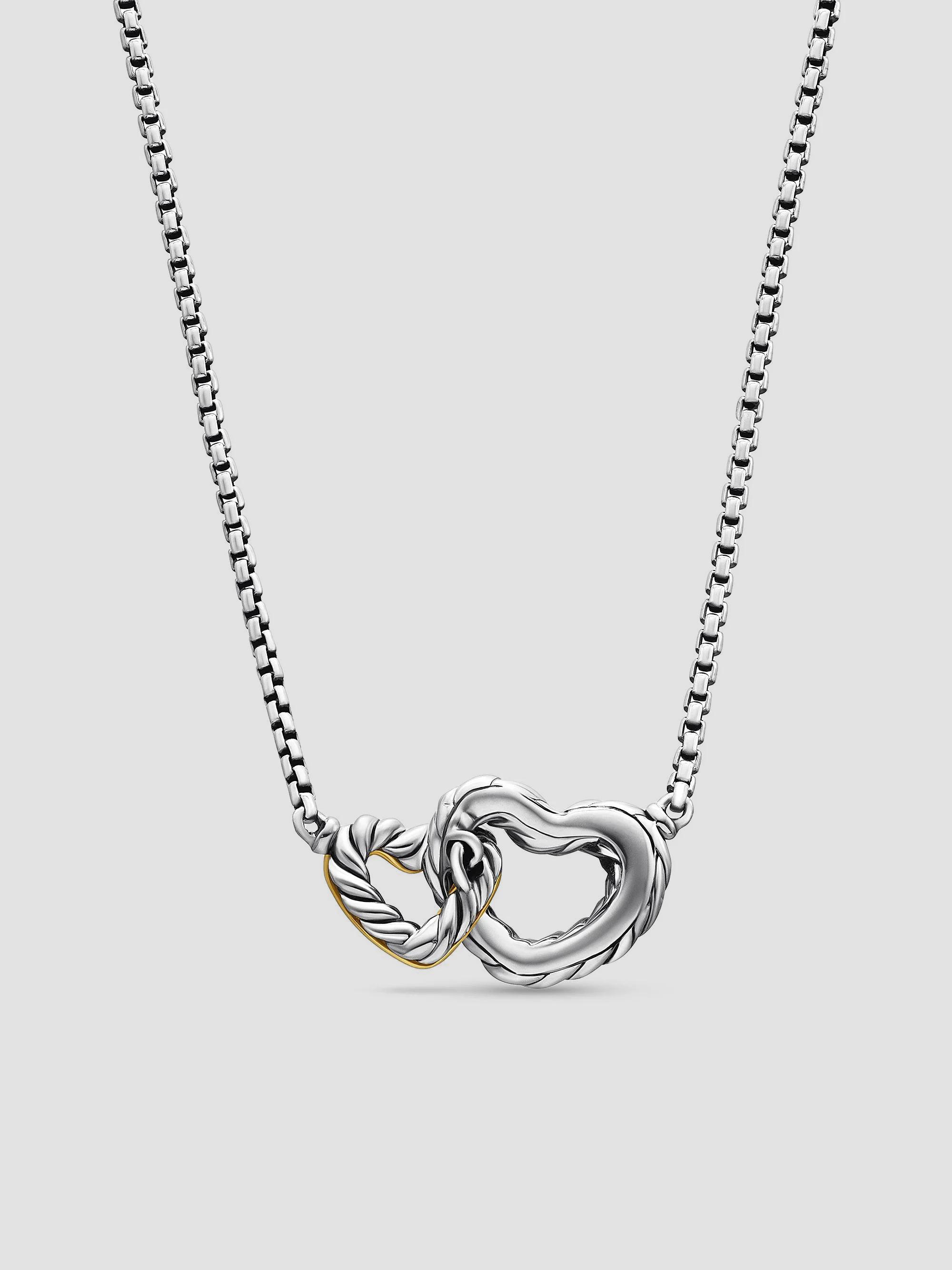 Cable Collectibles Interlocking Heart Necklace in Sterling Silver with 18K Yellow Gold