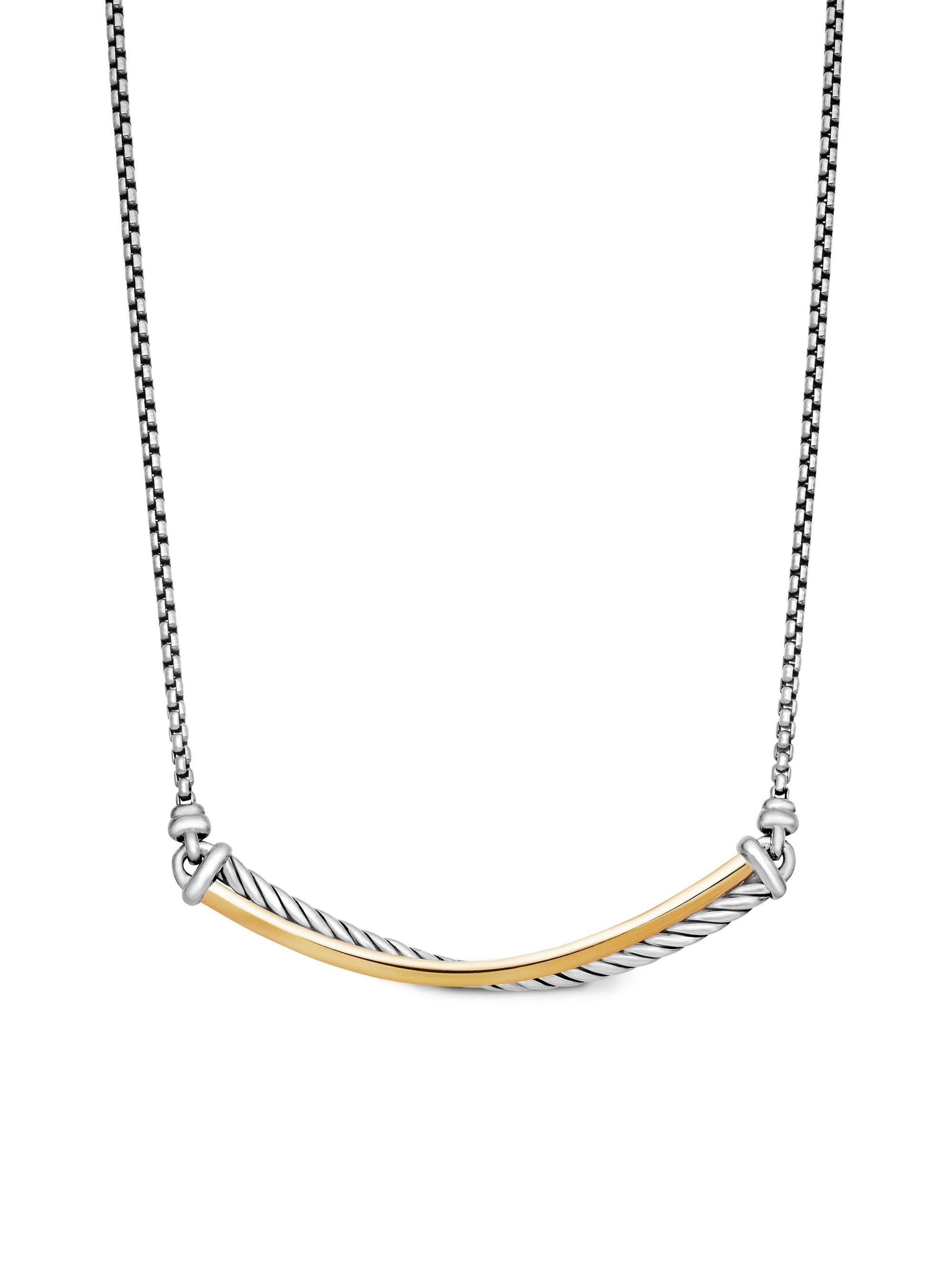 David Yurman Women's Crossover Bar Necklace in Sterling Silver with 18K Yellow Gold - Silver