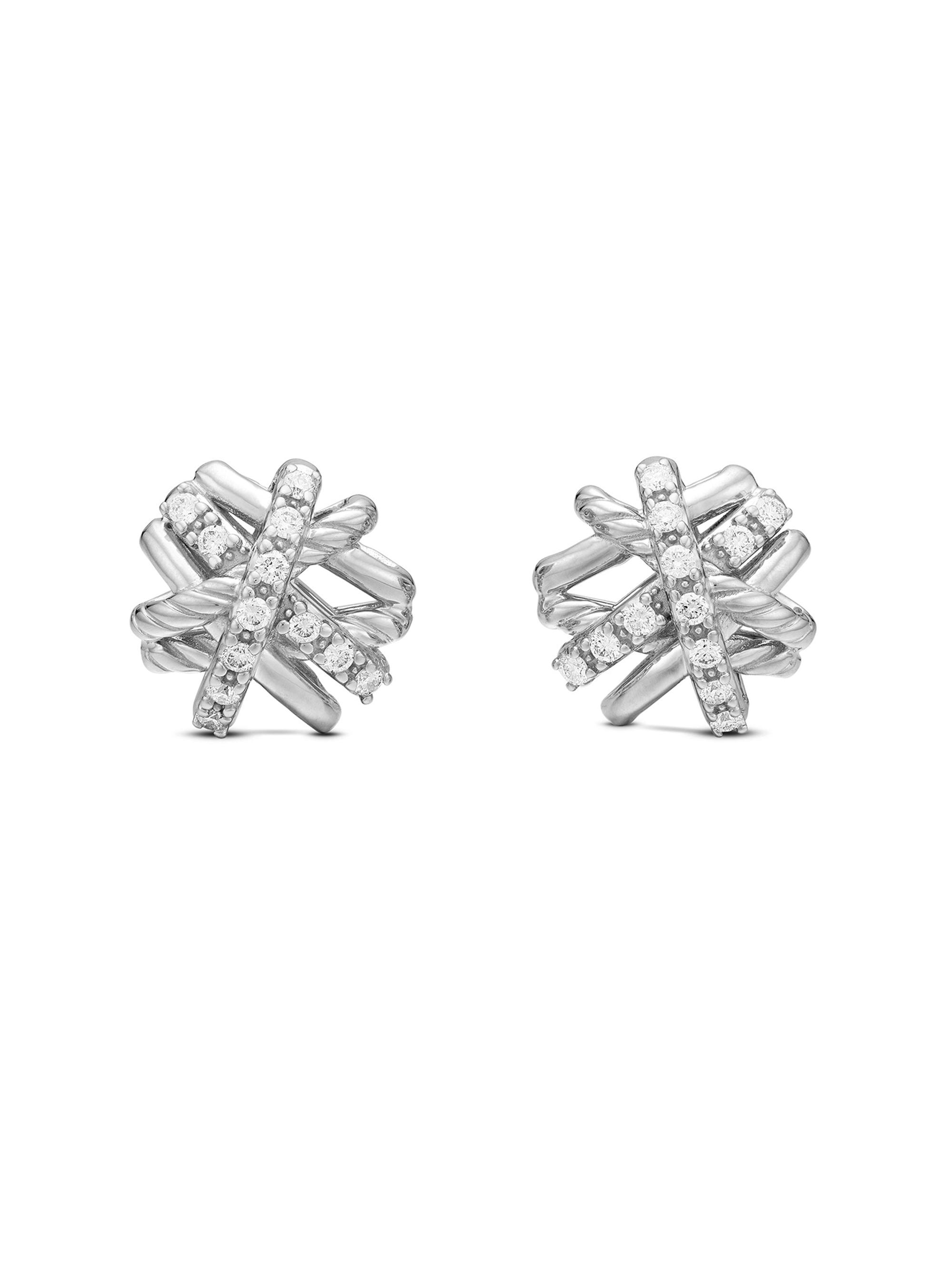 David Yurman Women's Crossover Stud Earrings in Sterling Silver with Diamonds, 11mm - Diamond