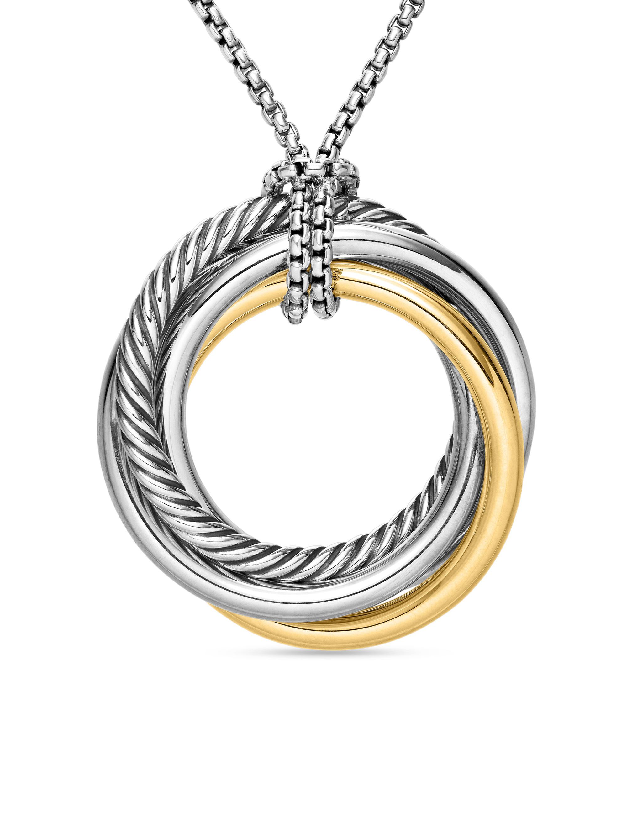 David Yurman Women's Crossover Pendant Necklace in Sterling Silver with 14K Yellow Gold, 37mm - Silver