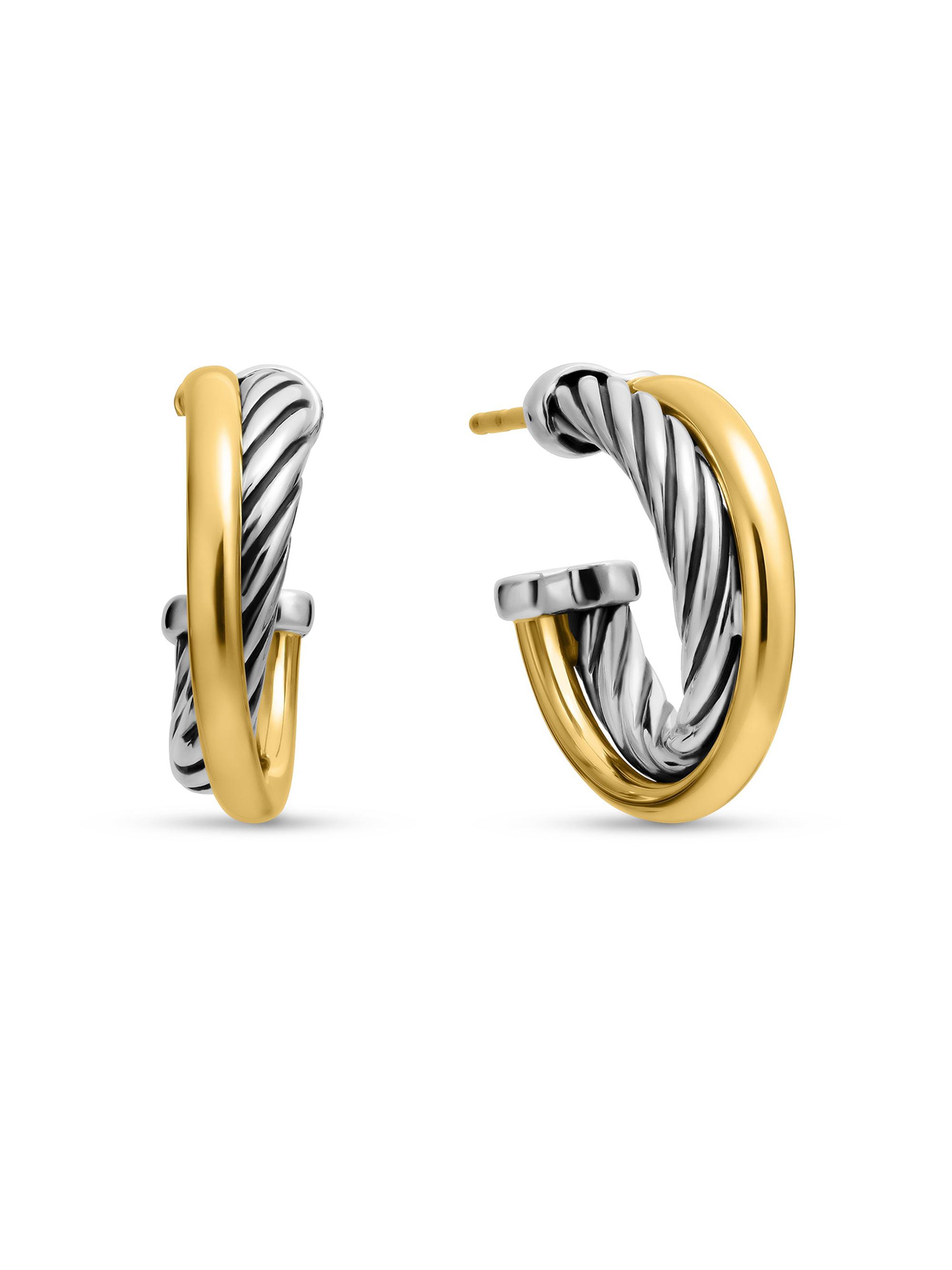 David Yurman Women's Crossover Hoop Earrings in Sterling Silver with 18K Yellow Gold, 17MM - Silver