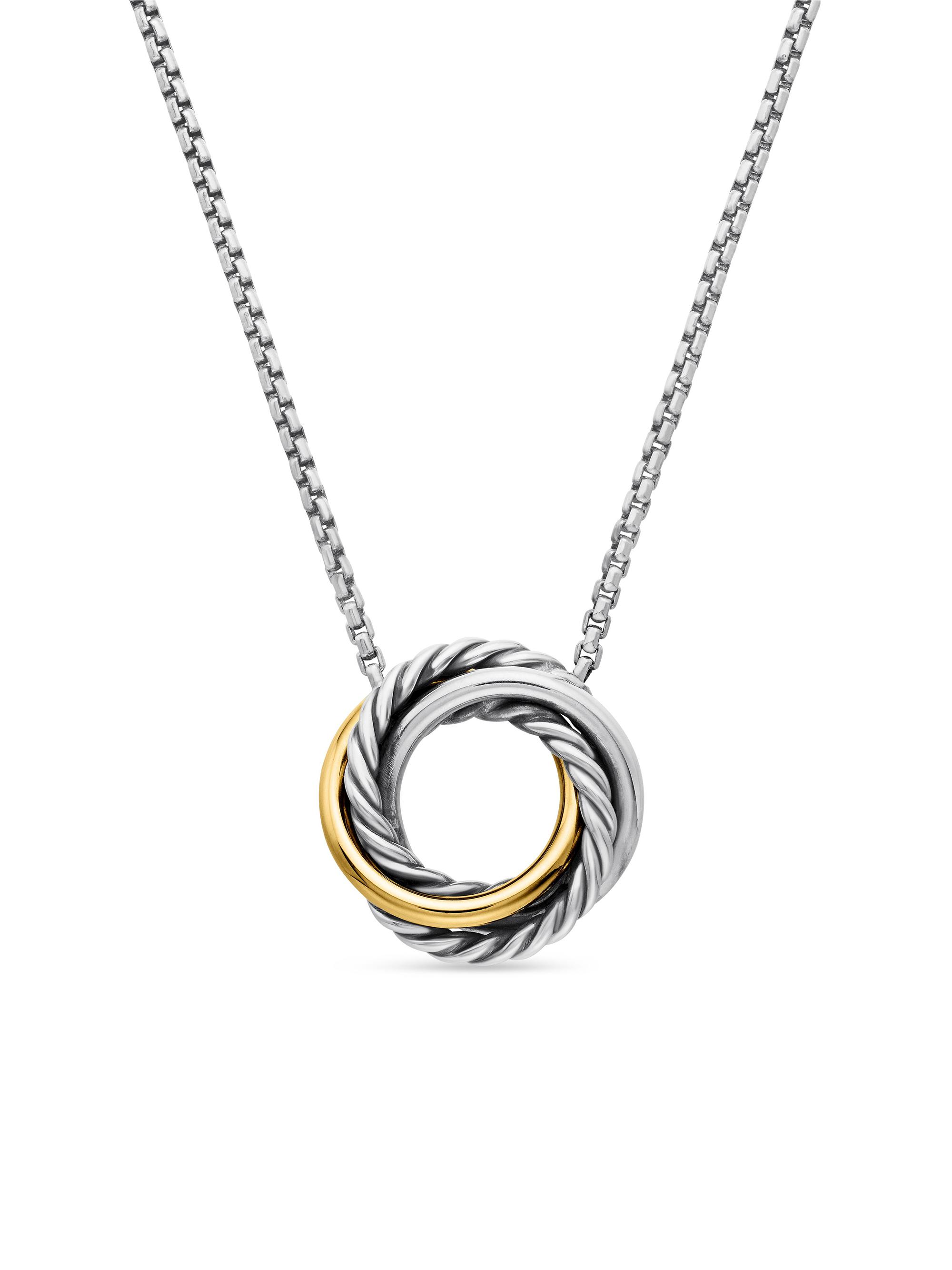 David Yurman Women's Crossover Pendant Necklace in Sterling Silver with 18K Yellow Gold, 14.5mm - Silver