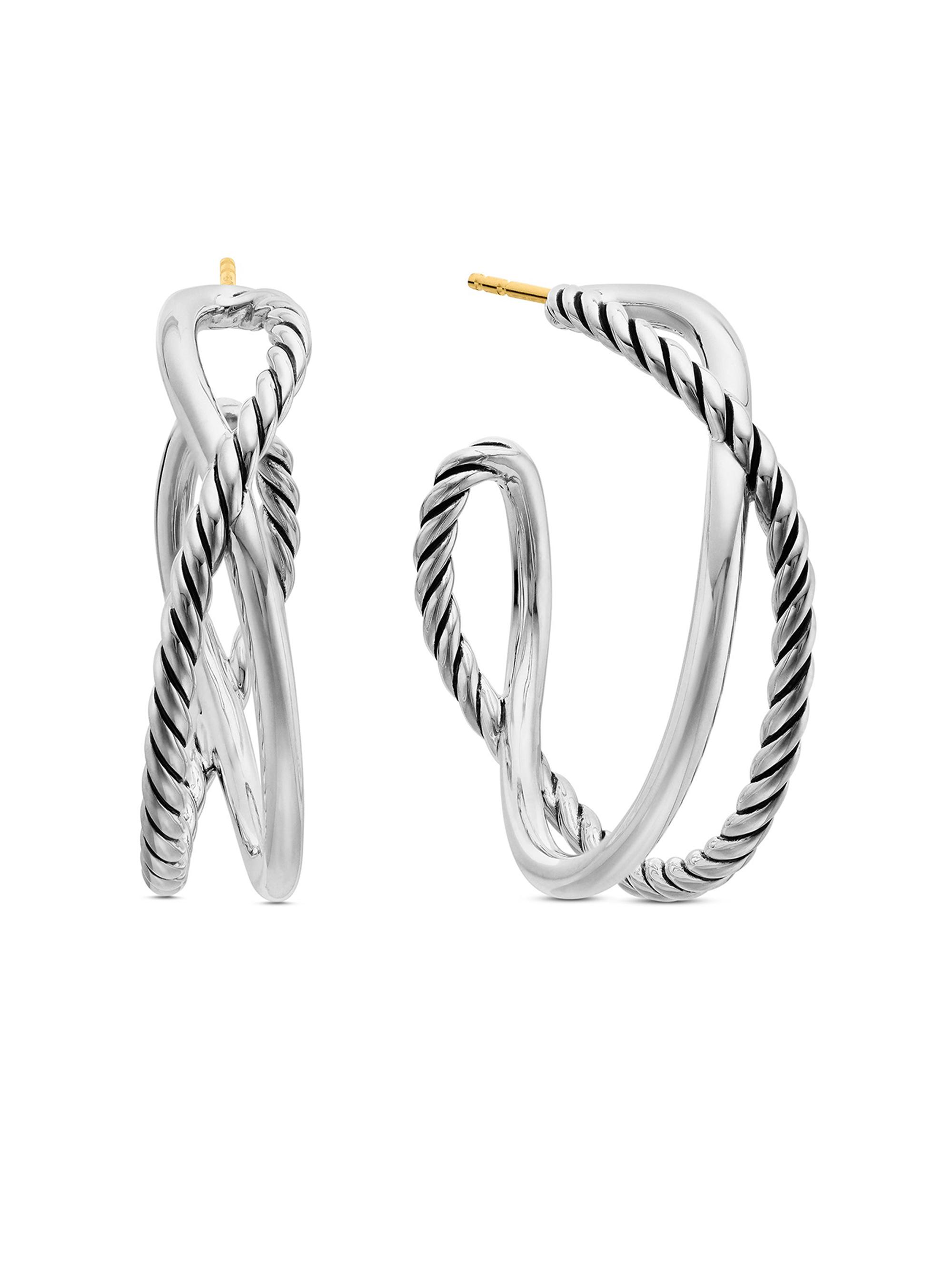 David Yurman Women's Crossover Hoop Earrings in Sterling Silver, 33.7MM - Silver