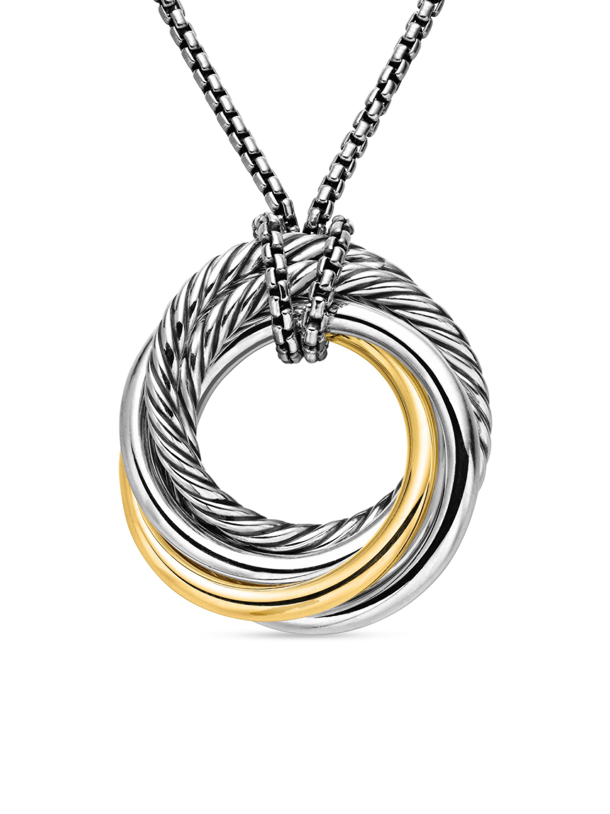 David Yurman Women's Crossover Pendant Necklace in Sterling Silver with 14K Yellow Gold, 28MM - Silver