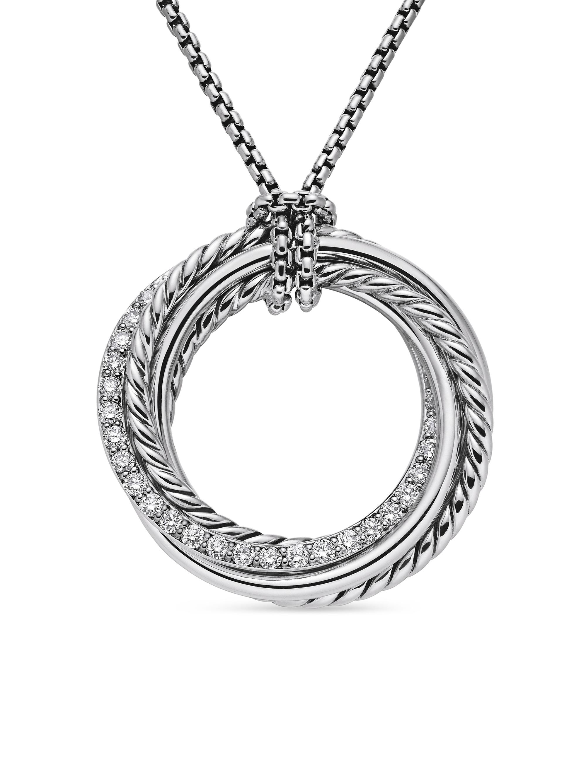 David Yurman Women's Crossover Pendant Necklace in Sterling Silver with Diamonds, 26MM - Diamond