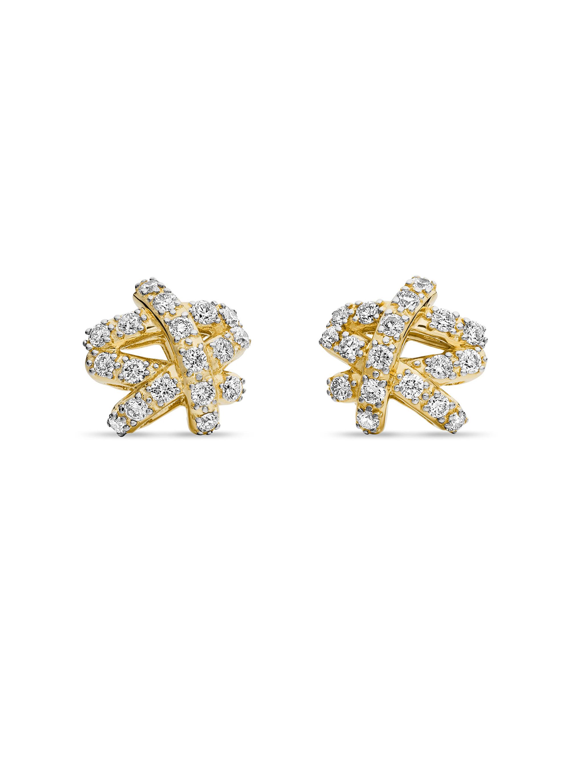 David Yurman Women's Pavé Crossover Stud Earrings in 18K Yellow Gold with Diamonds, 9MM - Diamond