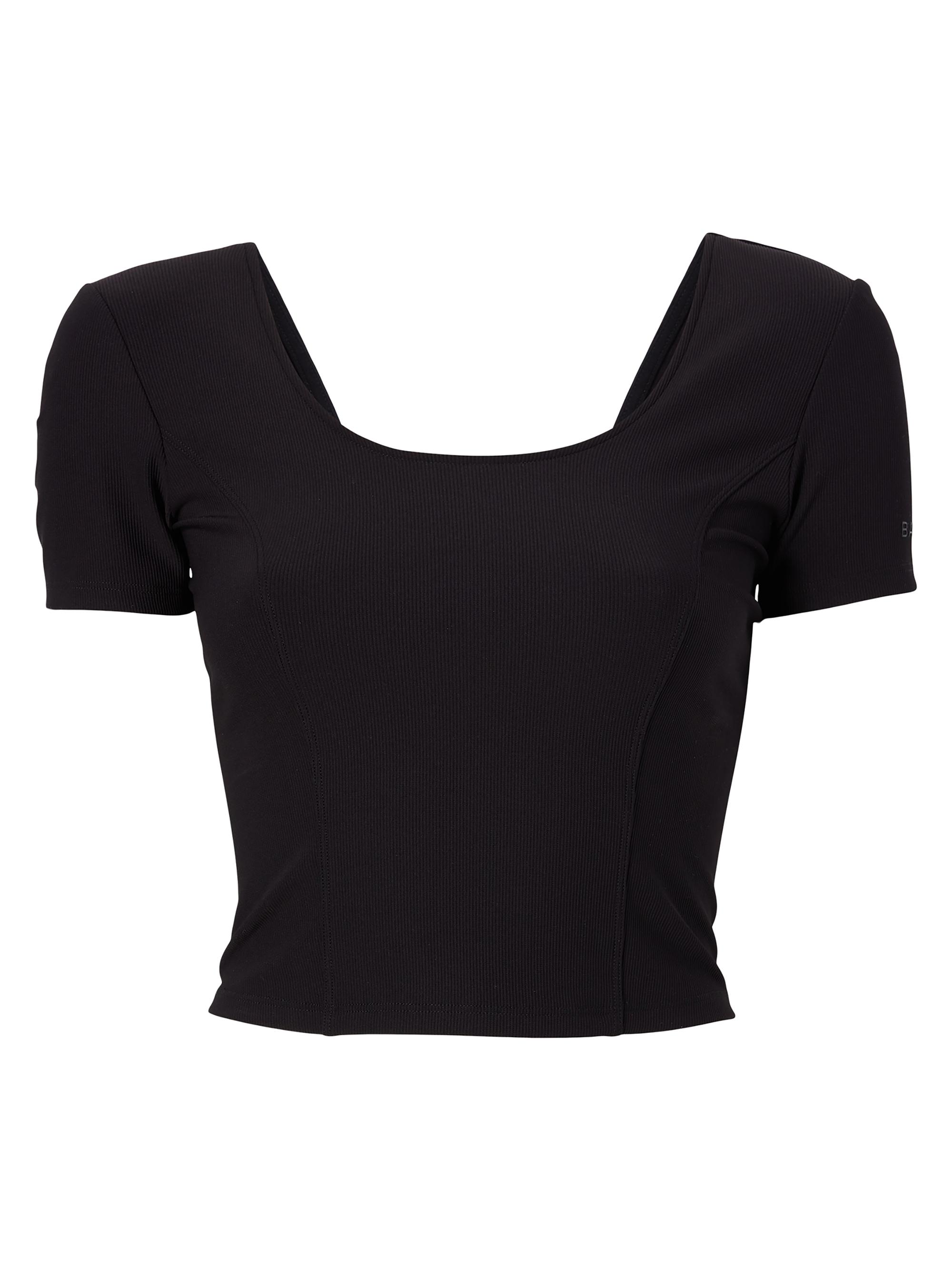 Bandier Women's Short-Sleeve Rib-Knit Crop Top - Black Rib