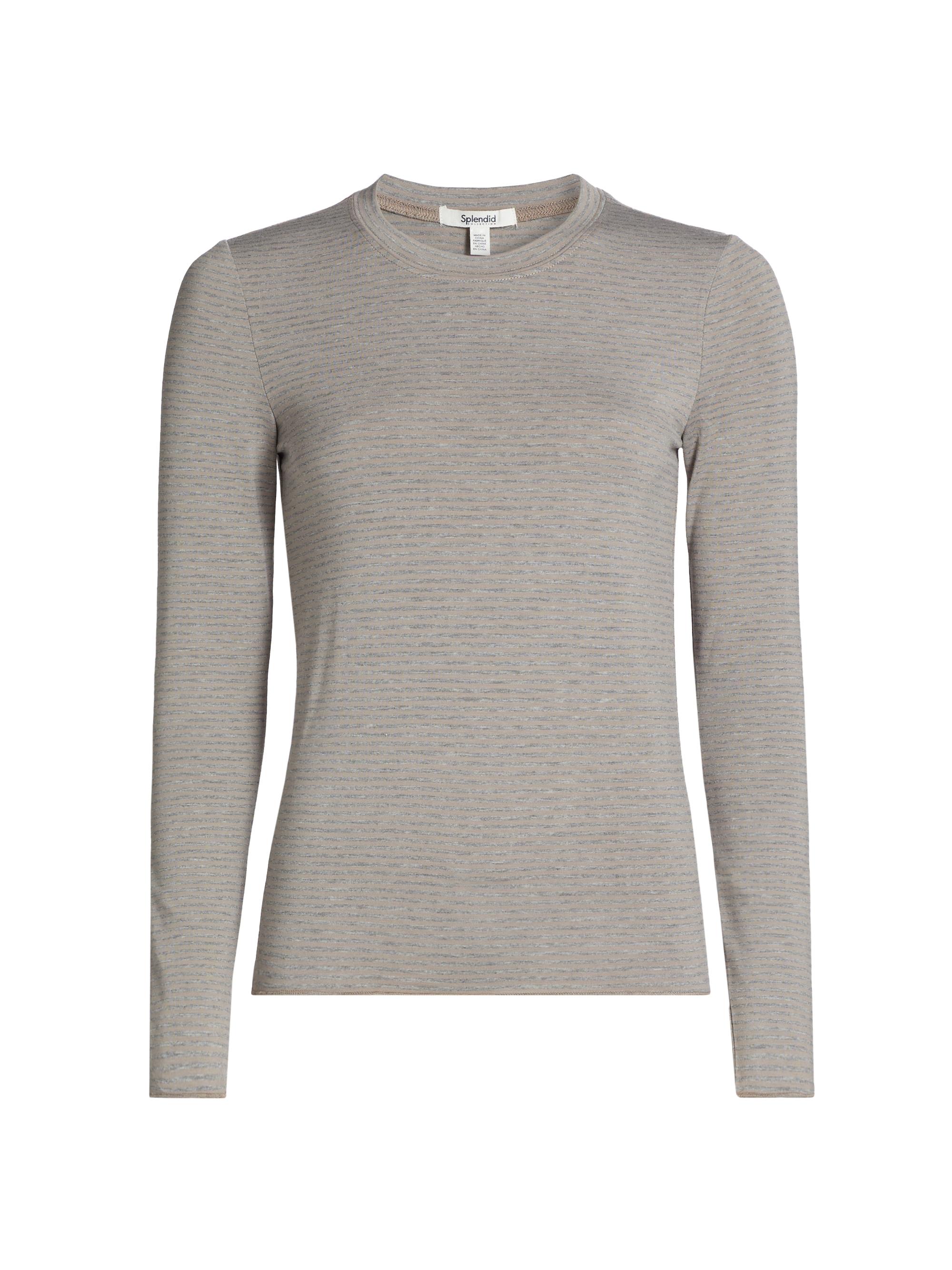 Splendid Women's Striped Long-Sleeve T-Shirt - Tawny Heather Fog Stripe