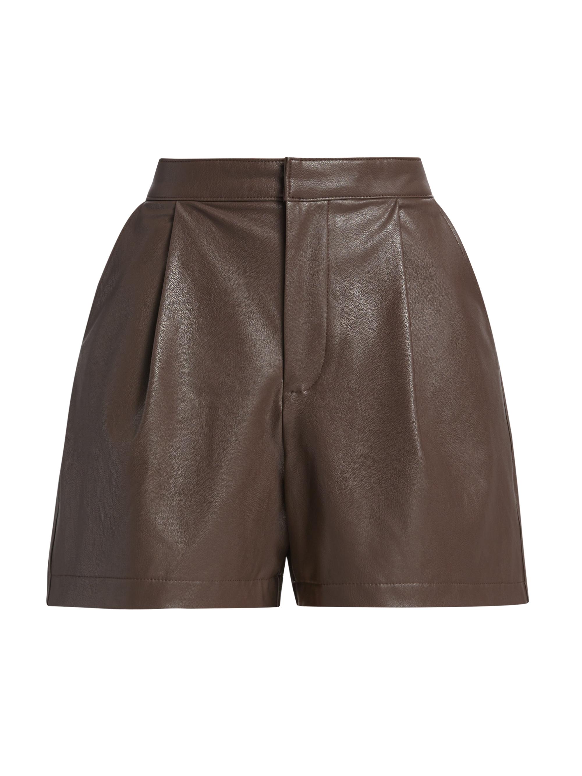 Splendid Women's Pleated High-Rise Vegan Leather Shorts - Chocolate