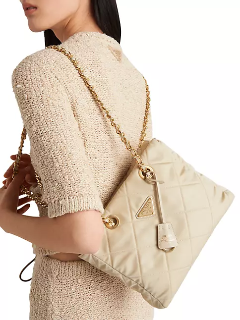 Prada Tessuto Nylon Tote with Chain Strap Shoulder Bag