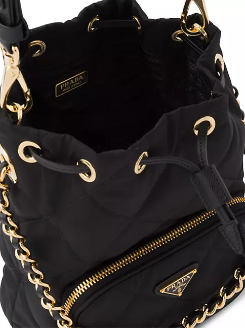 Prada Ladies Black Leather And Re-nylon Cross-body Bag