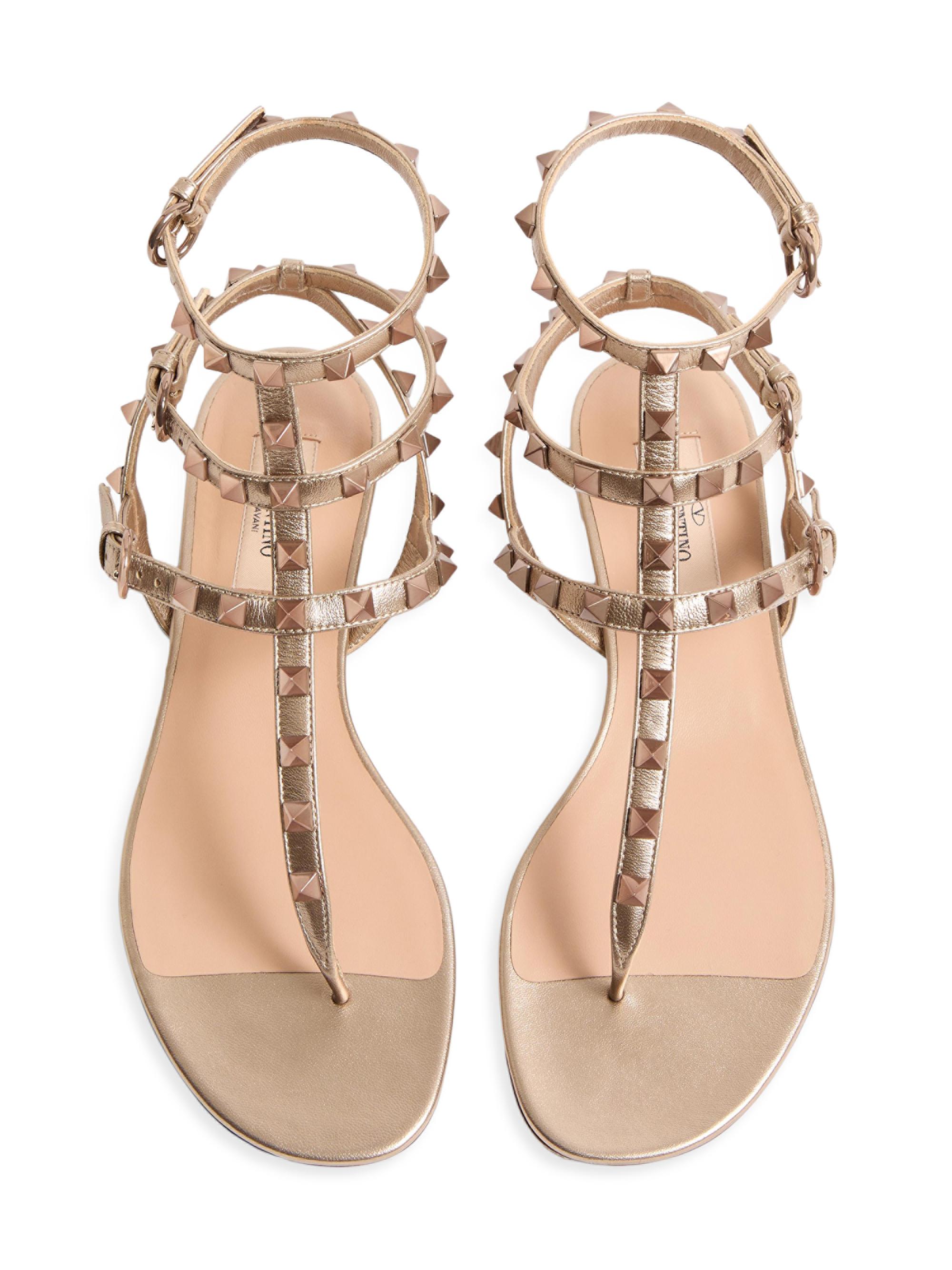 Valentino Garavani Rockstud Metallic Flat Flip-Flop Sandals | Saks