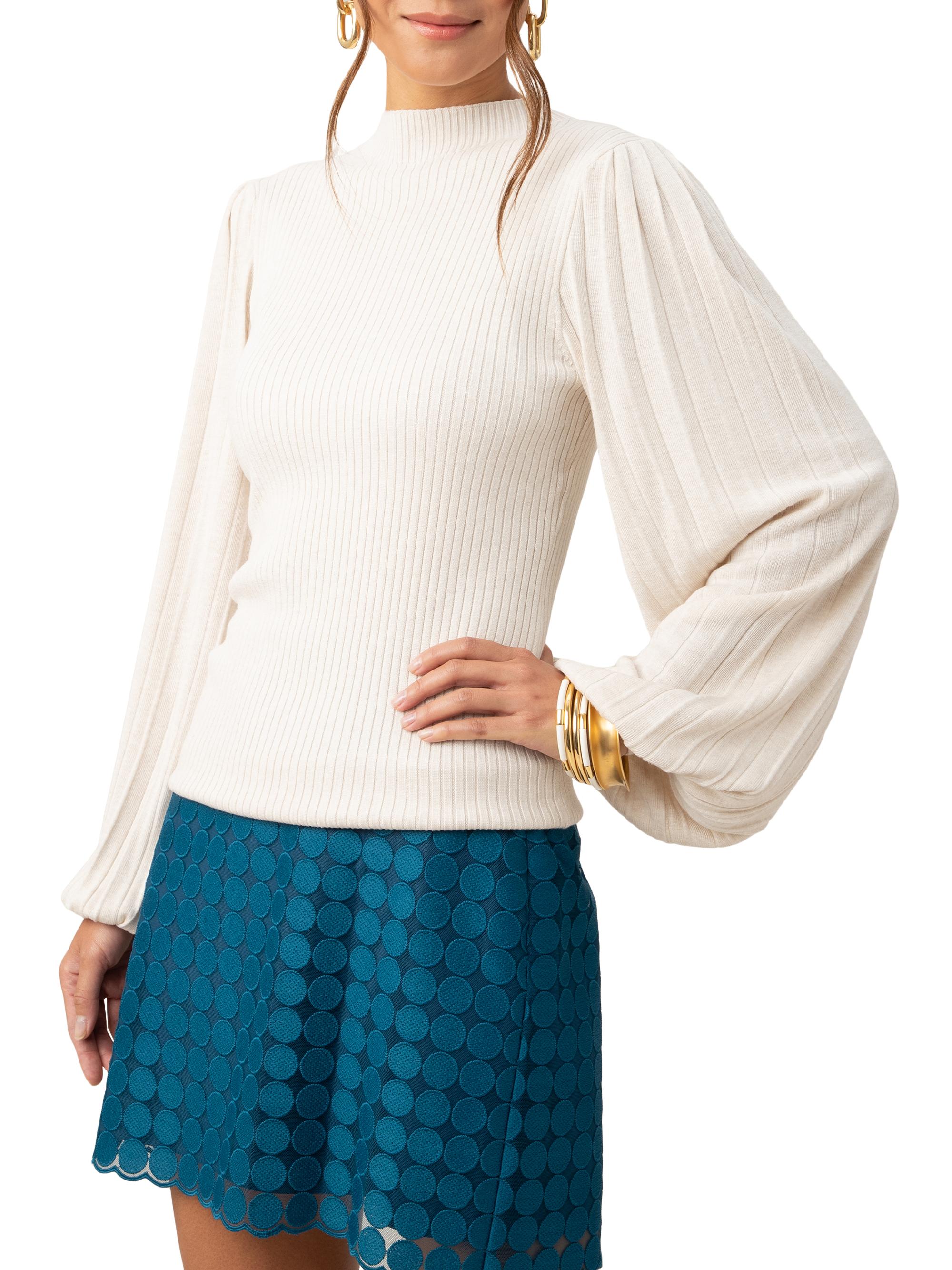Trina Turk Women's Glossy Balloon-Sleeve Sweater - Cream