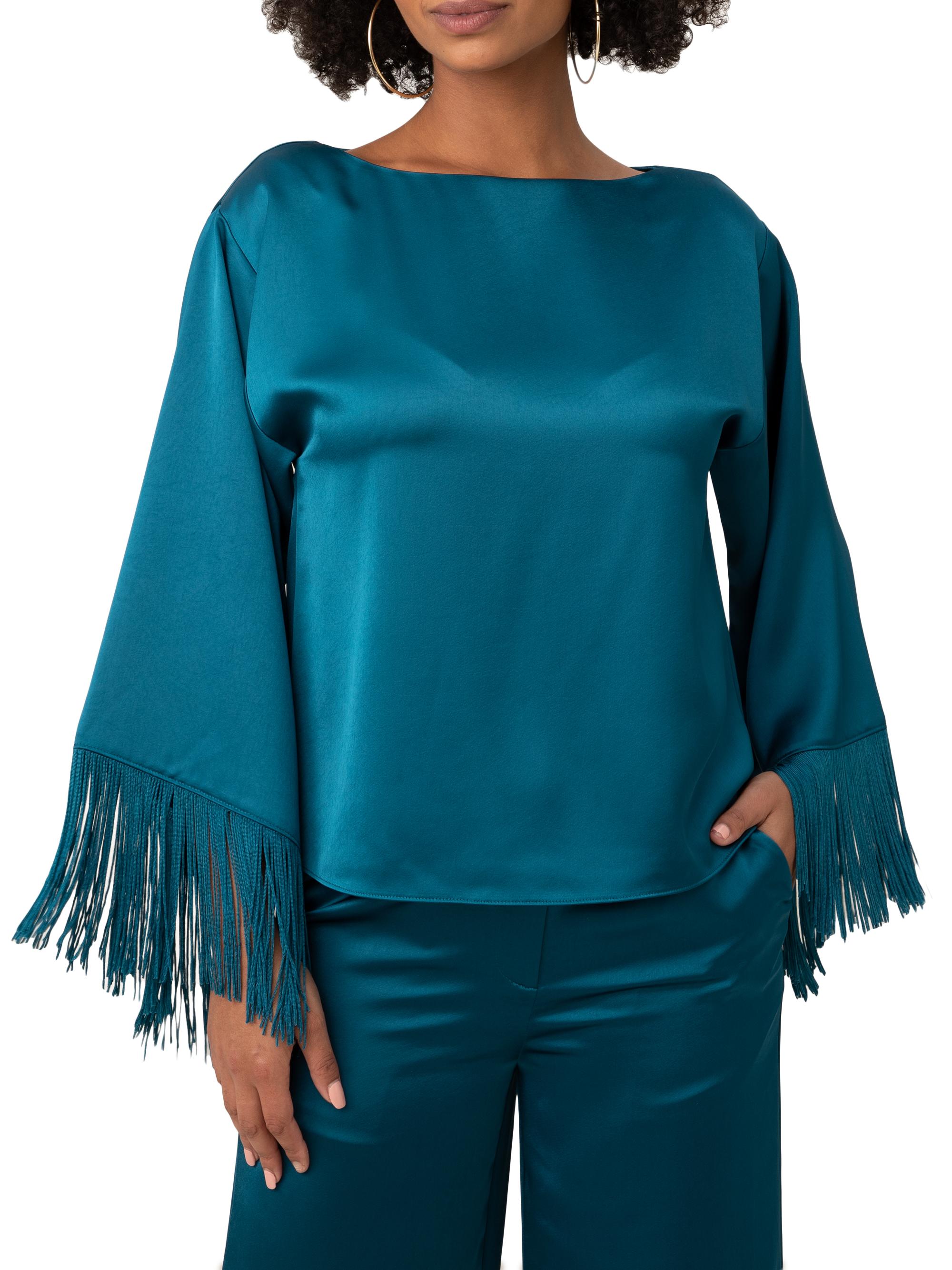 Trina Turk Women's Arabella Fringe Satin Top - Bethesda Blue