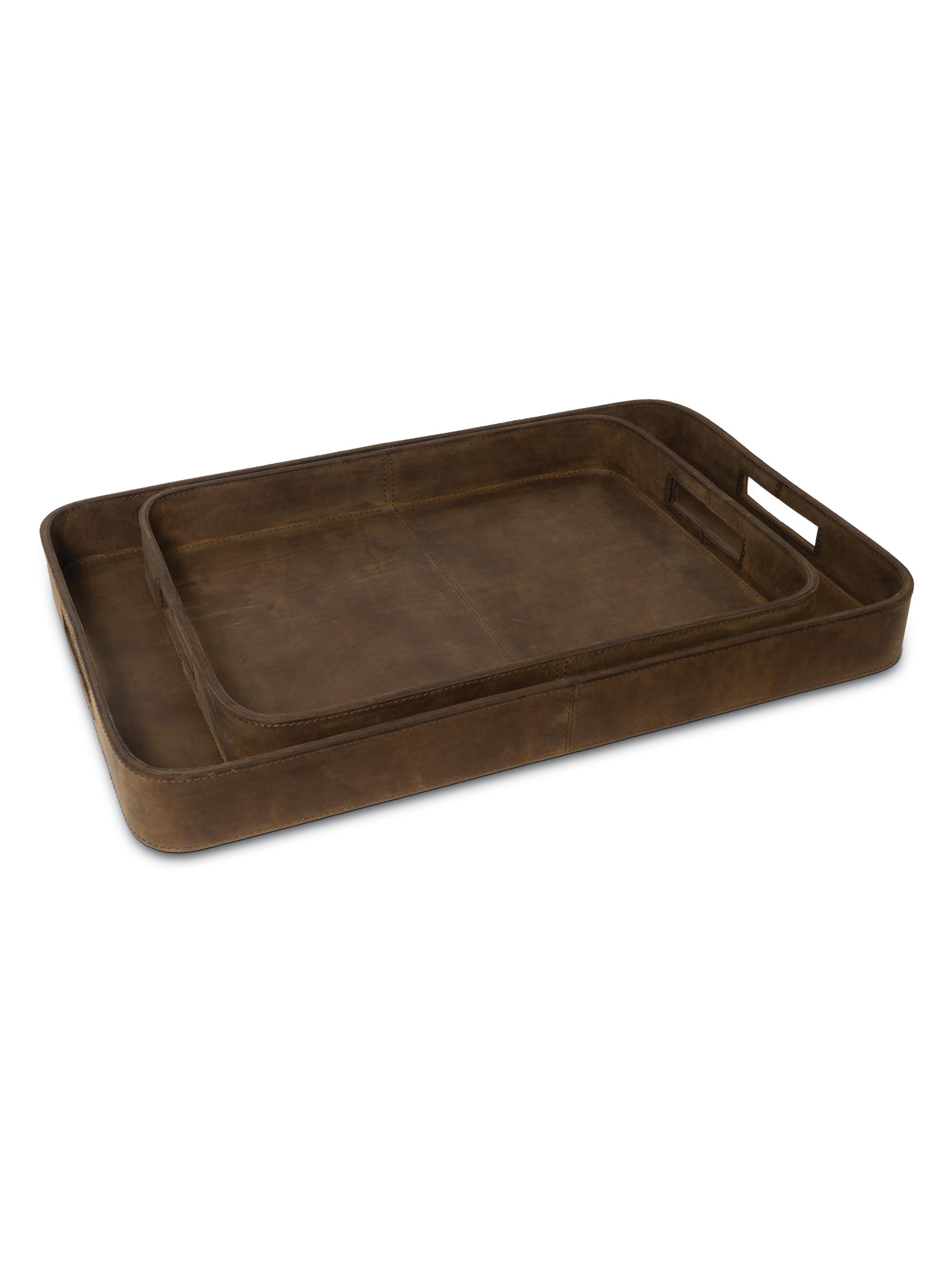 Regina Andrew Derby Rectangle Leather Tray 2-Piece Set - Brown